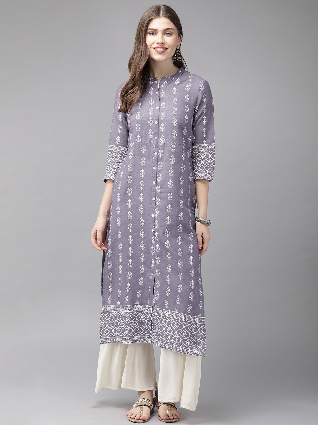 

Anouk Women Purple & White Printed Straight Kurta
