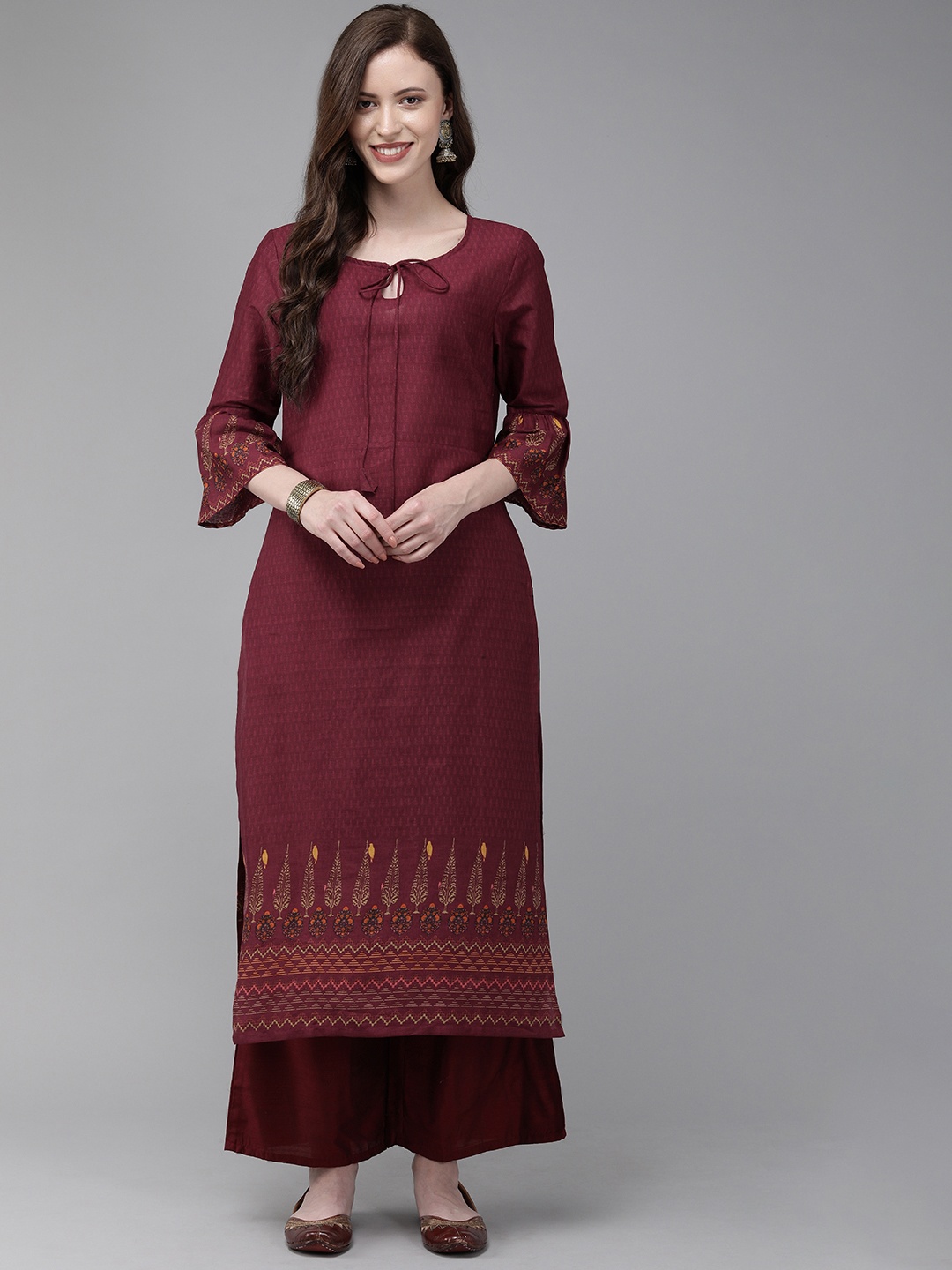 

Anouk Women Maroon Printed Straight Fusion Kurta