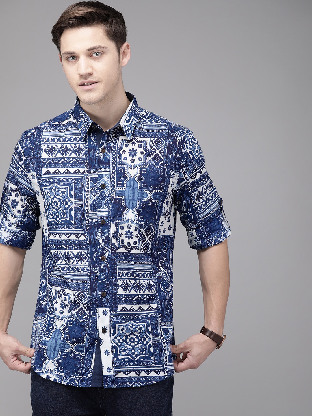 

Anouk Men Navy Blue Printed Indigo Casual Shirt