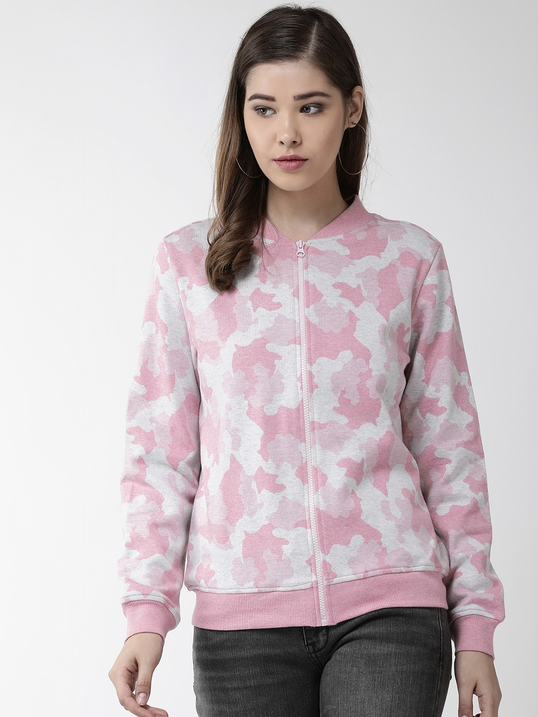 

plusS Women Pink & Off White Printed Sweatshirt