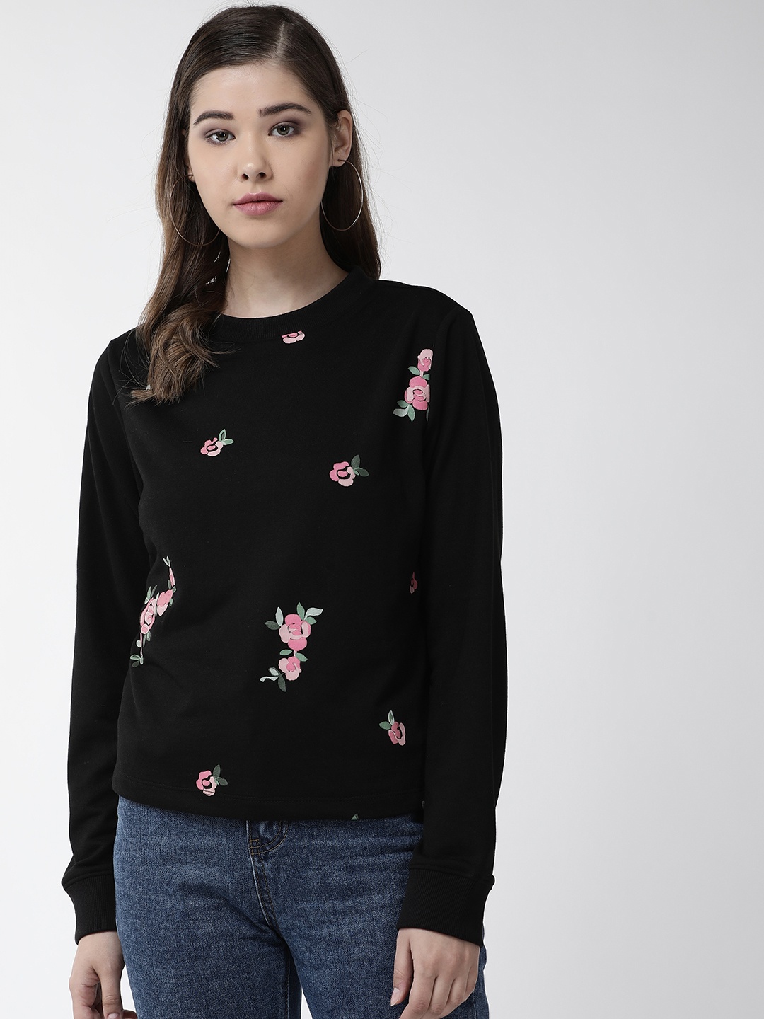 

plusS Women Black & Pink Printed Sweatshirt