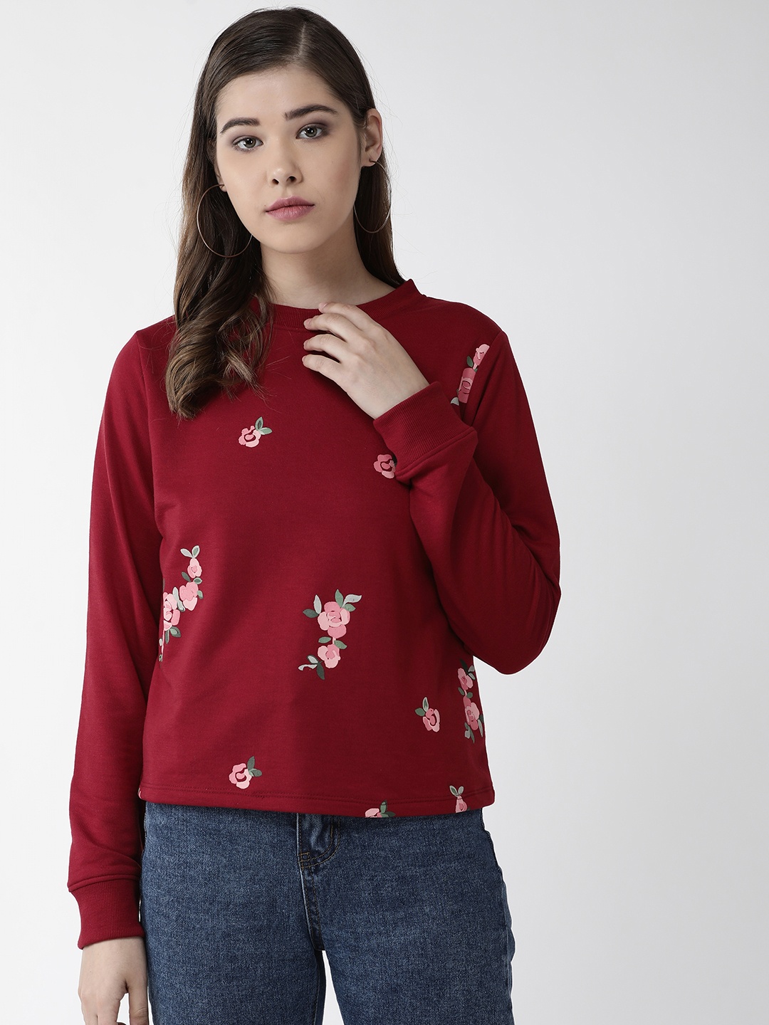 

plusS Women Maroon & Pink Printed Sweatshirt
