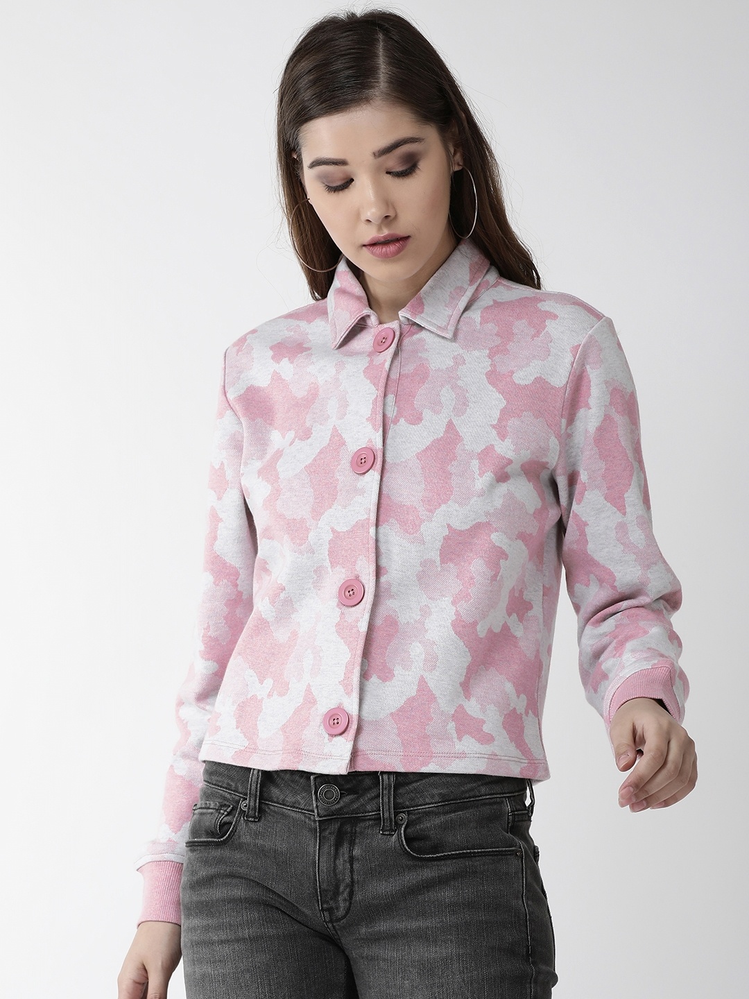 

plusS Women Pink & Off-White Printed Sweatshirt