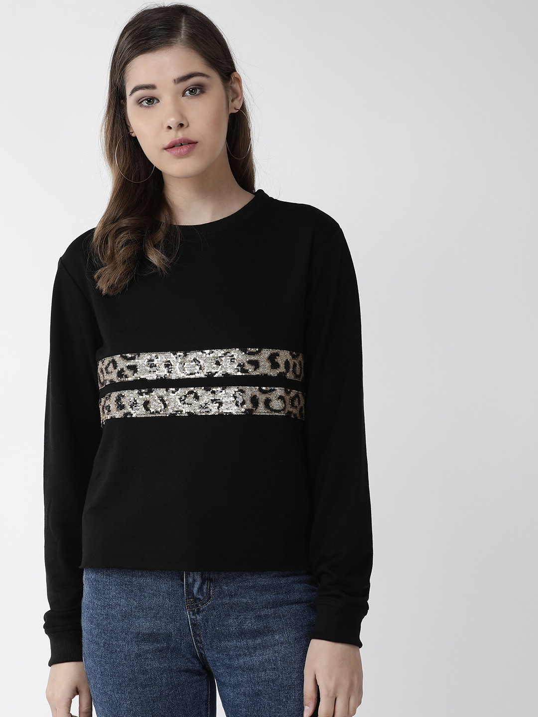 

plusS Women Black Solid Sweatshirt