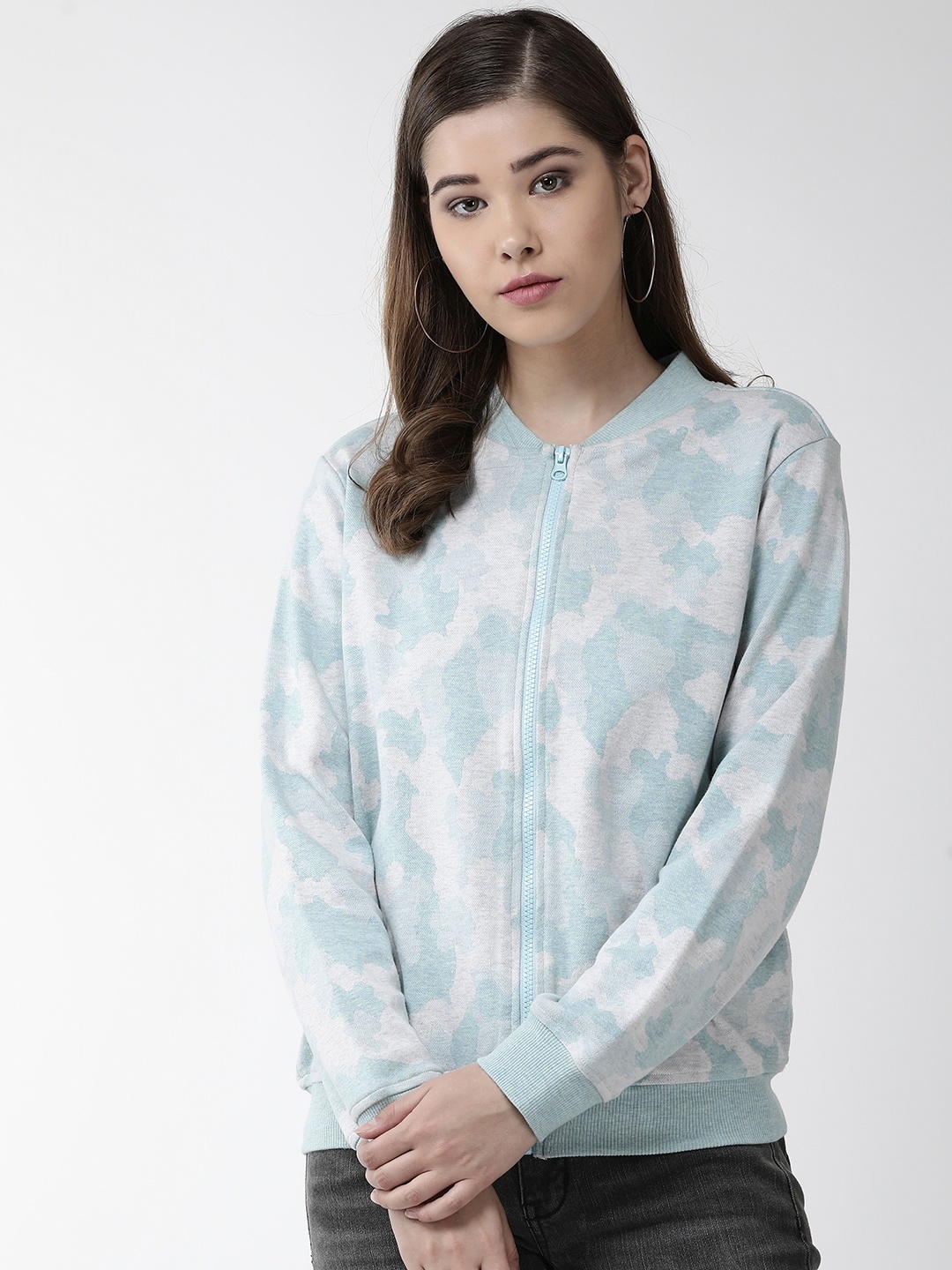 

plusS Women Blue & Grey Printed Sweatshirt