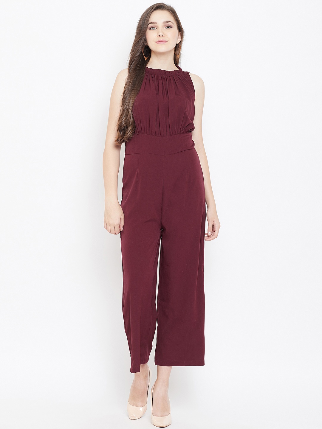 

Cottinfab Women Burgundy Solid Basic Jumpsuit