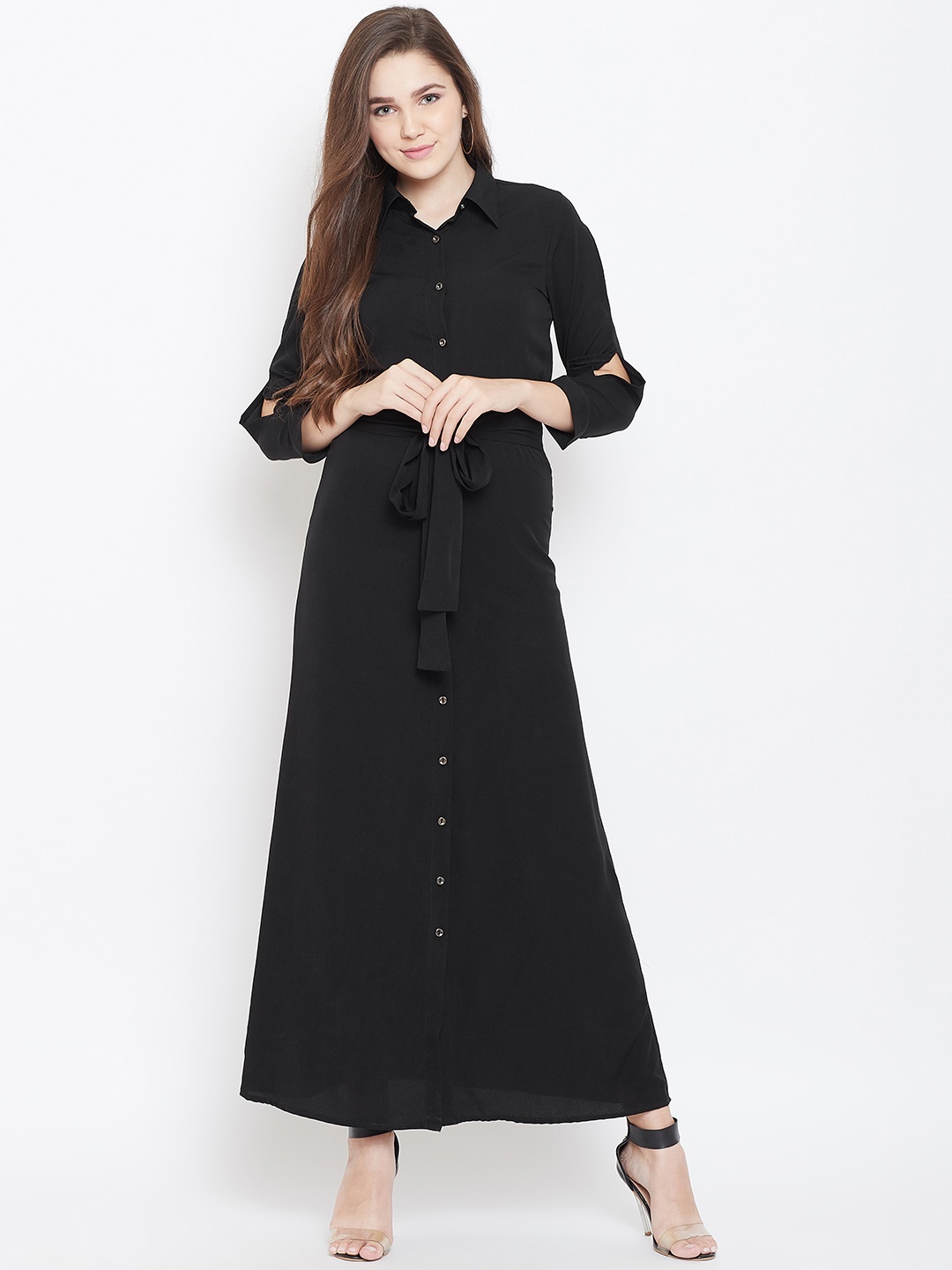 

Cottinfab Women Black Solid Maxi Dress