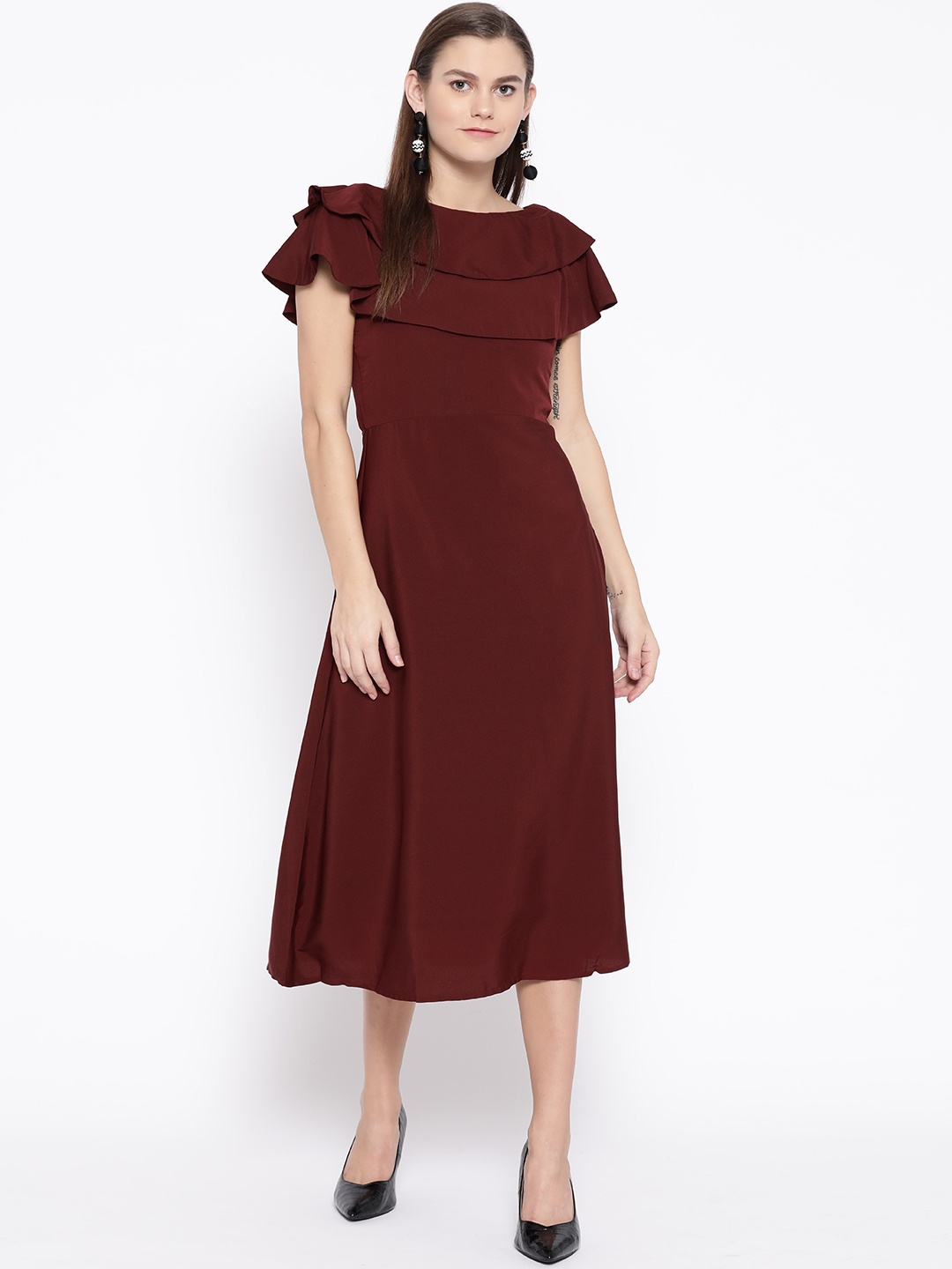 

Cottinfab Women Maroon Solid A-Line Dress