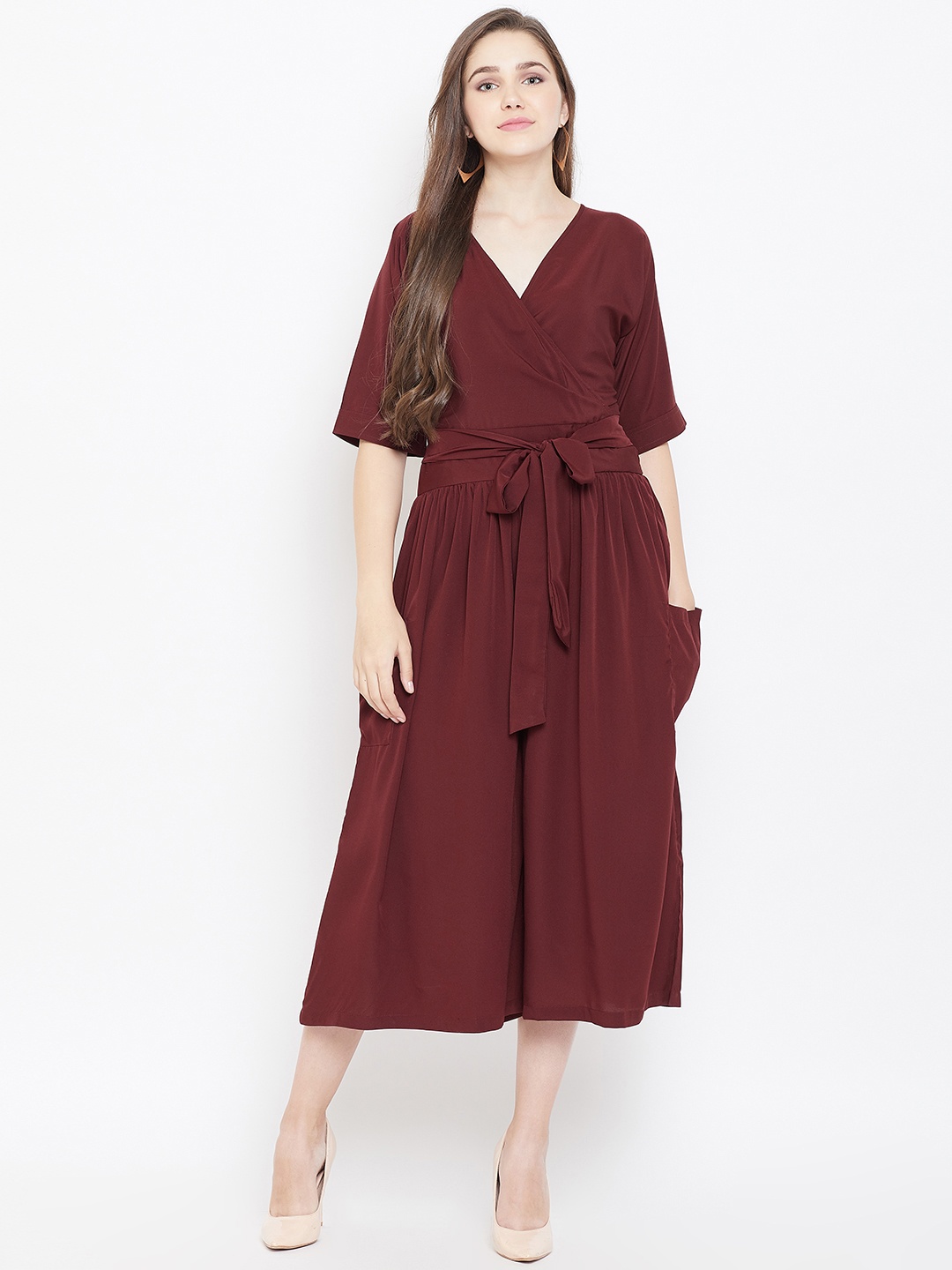 

Cottinfab Women Burgundy Solid Culotte Jumpsuit