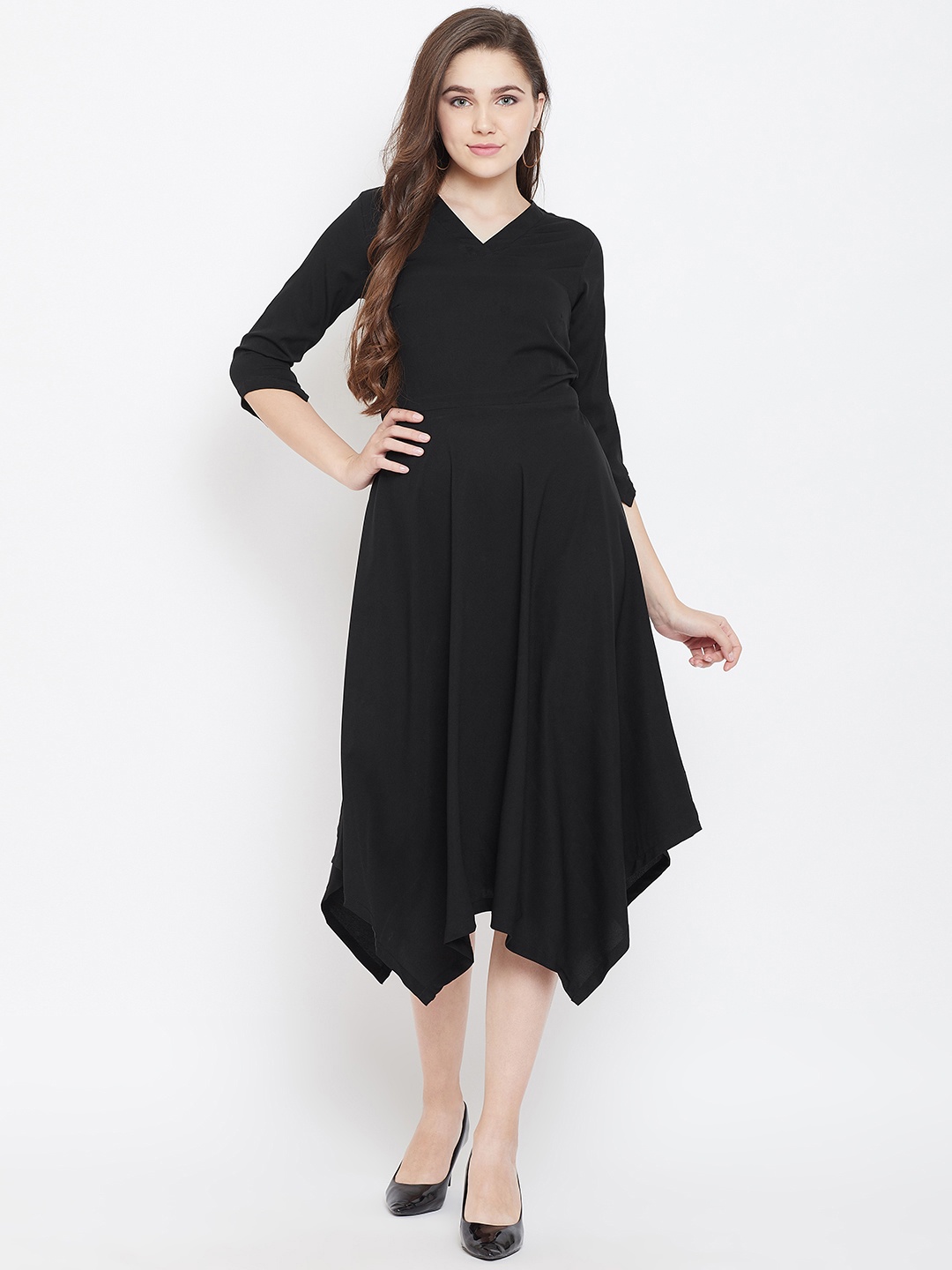 

Cottinfab Women Black Solid A-Line Dress