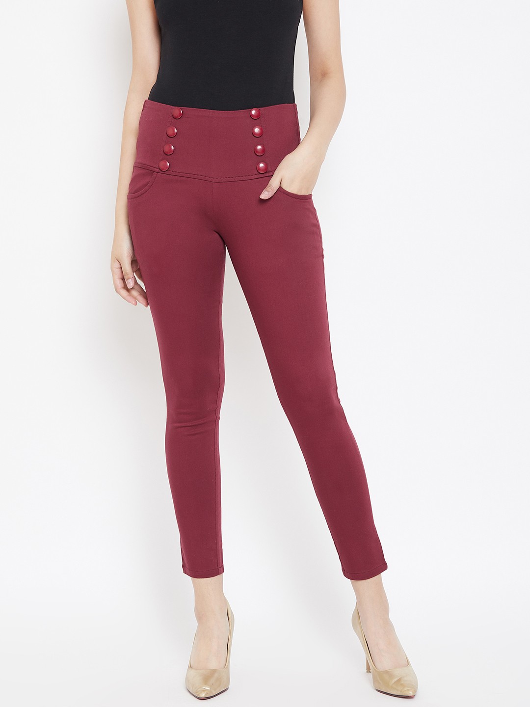 

urSense Women Maroon Solid Slim Fit Jeggings