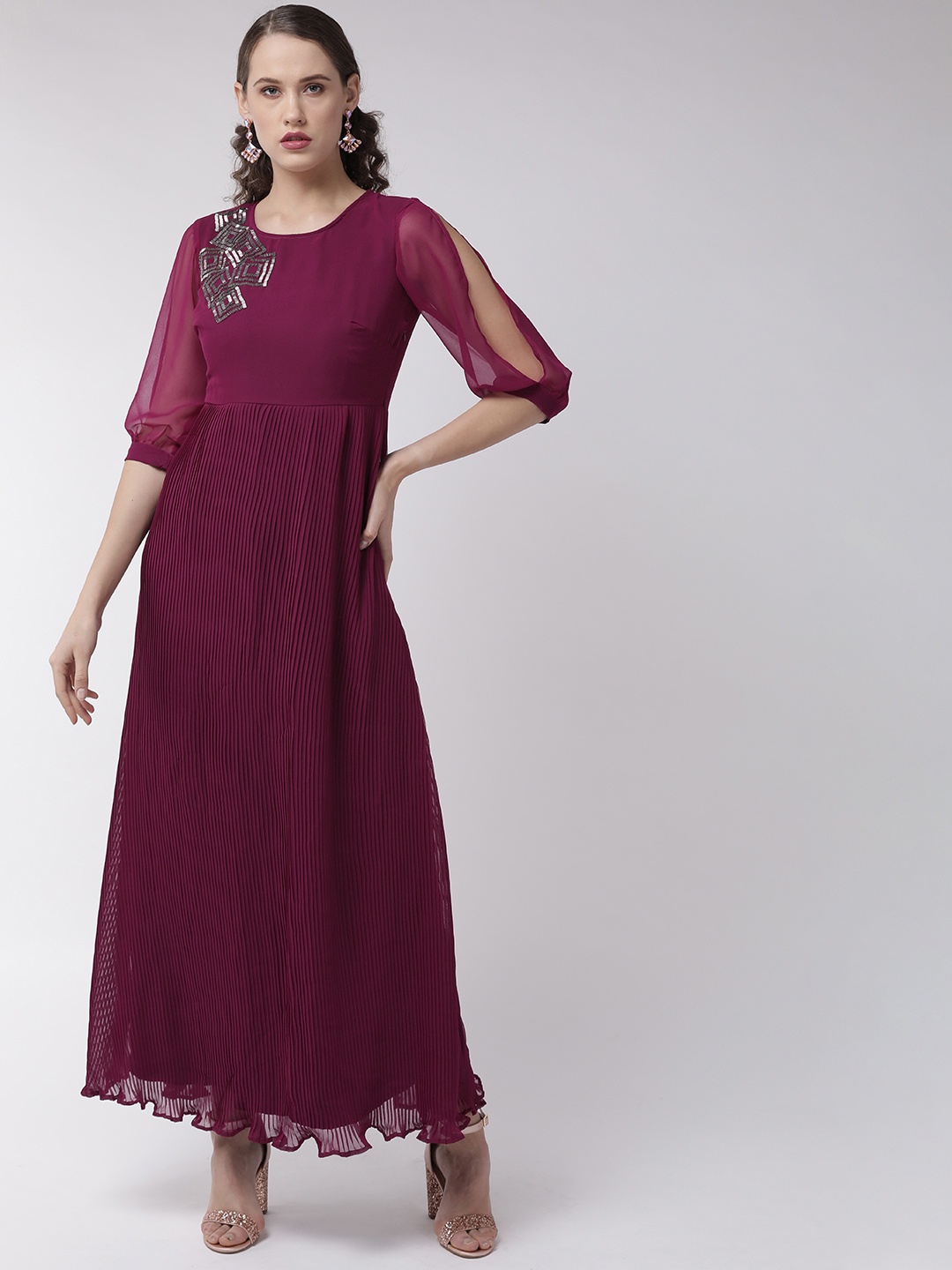 

MISH Women Magenta Solid Accordion Pleat Maxi Dress