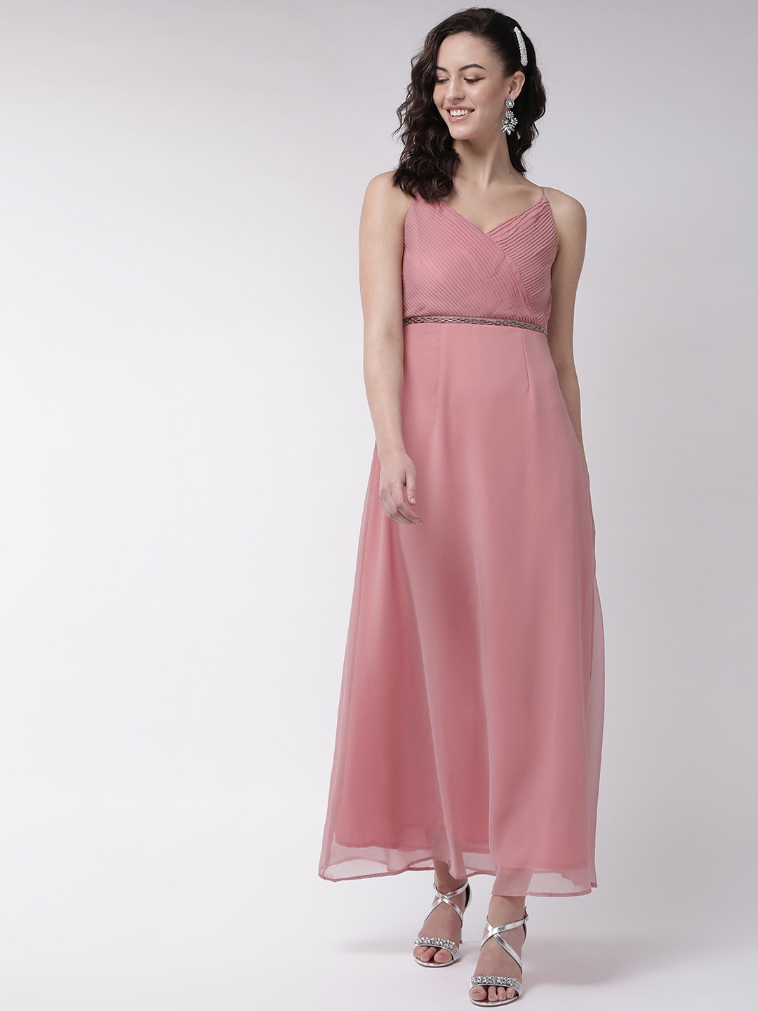 

MISH Women Pink Solid Wrap Maxi Dress