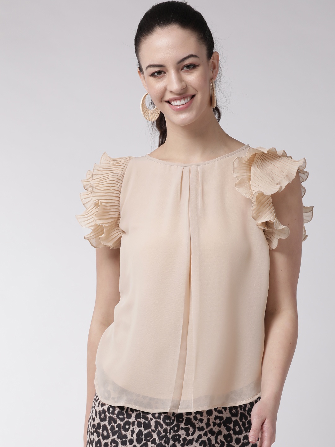 

MISH Women Beige Solid Ruffled Top