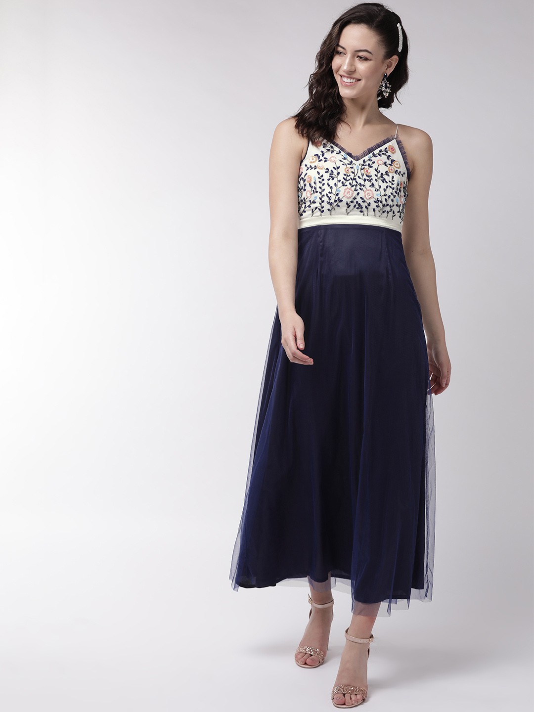 

MISH Women Navy Blue Solid Maxi Dress