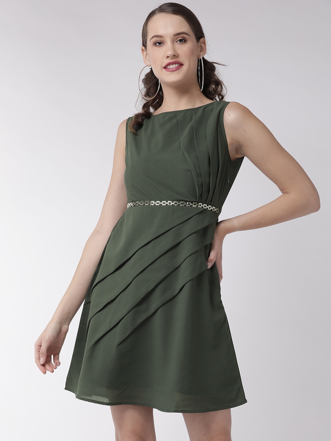 

MISH Women Green Solid Sheath Dress