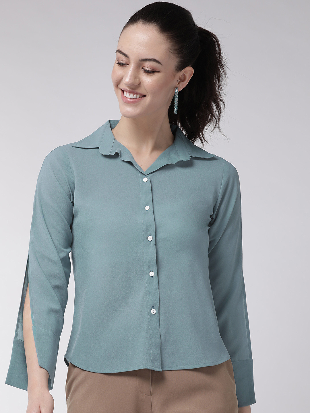 

MISH Women Blue Regular Fit Solid Casual Shirt