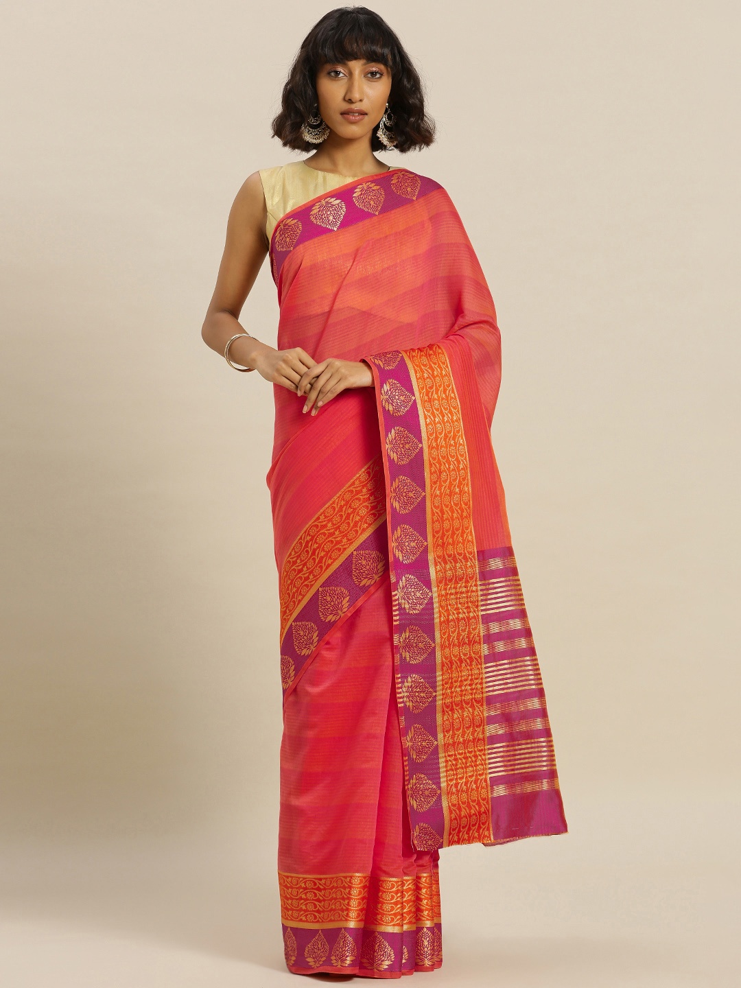 

Satrani Peach-Coloured Woven Design Poly Silk Saree