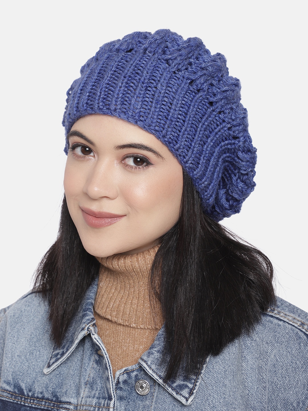 

Magic Needles Women Blue Self Design Beanie