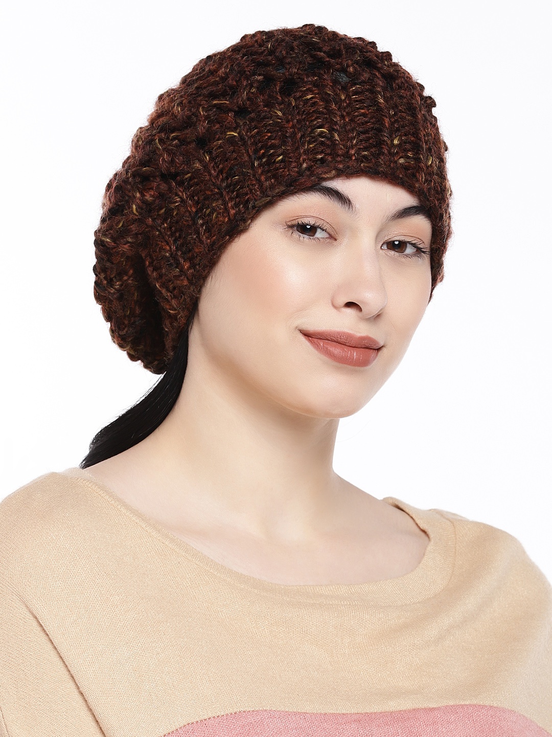 

Magic Needles Women Brown Self Design Beanie