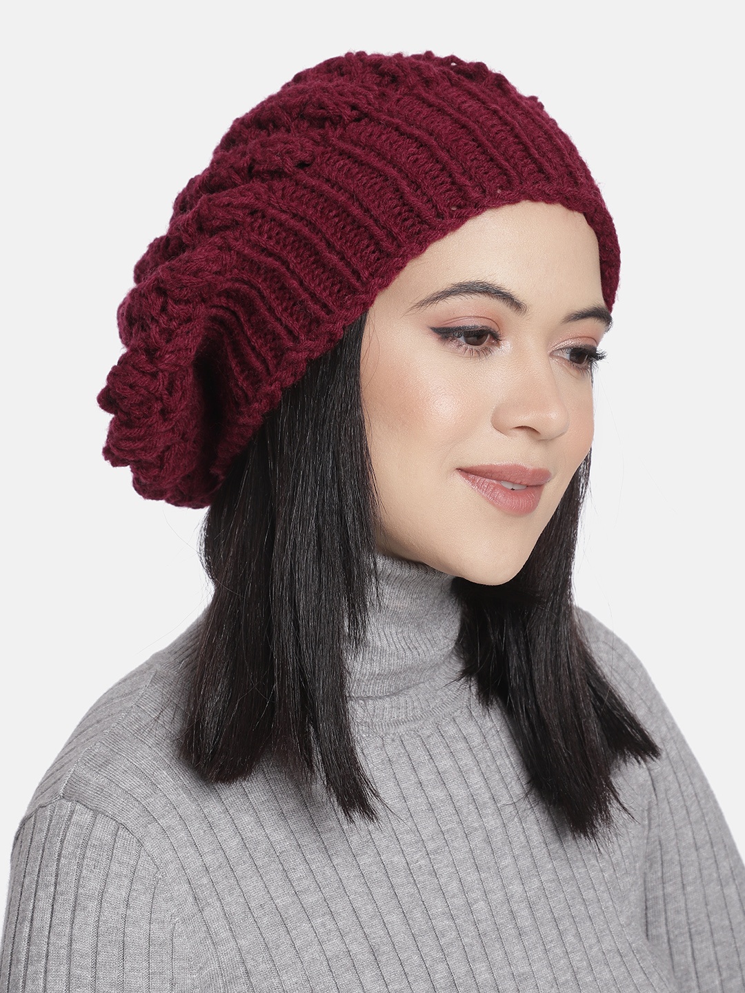 

Magic Needles Women Maroon Self Design Beanie