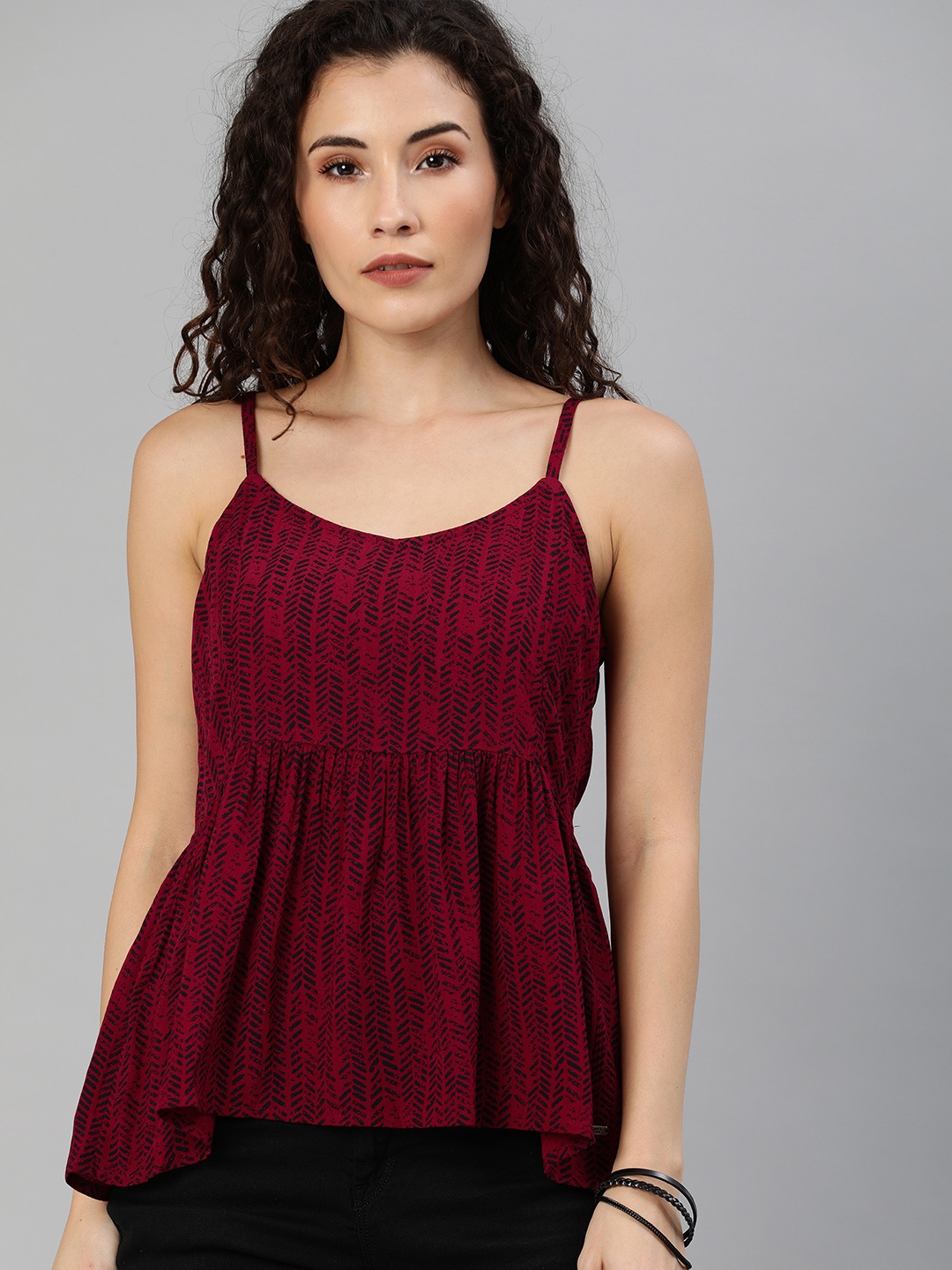 

The Roadster Lifestyle Co Women Maroon Printed Top