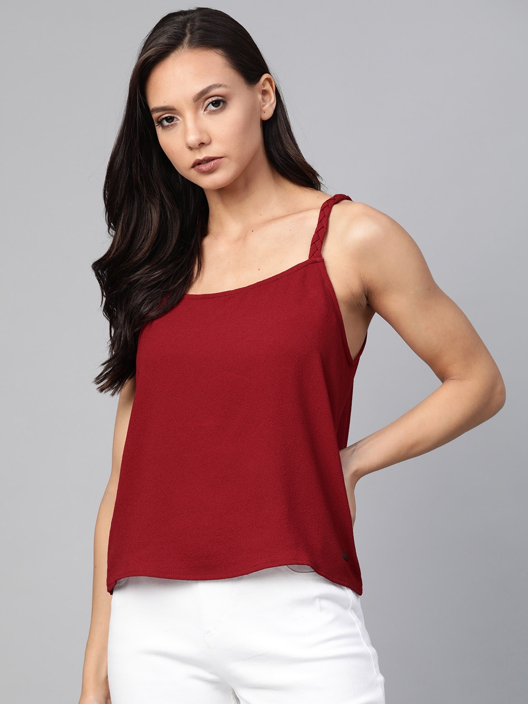 

The Roadster Lifestyle Co Women Maroon Solid Top