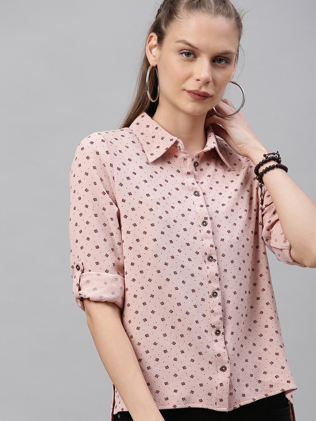 

The Roadster Lifestyle Co Women Pink Regular Fit Printed Casual Shirt