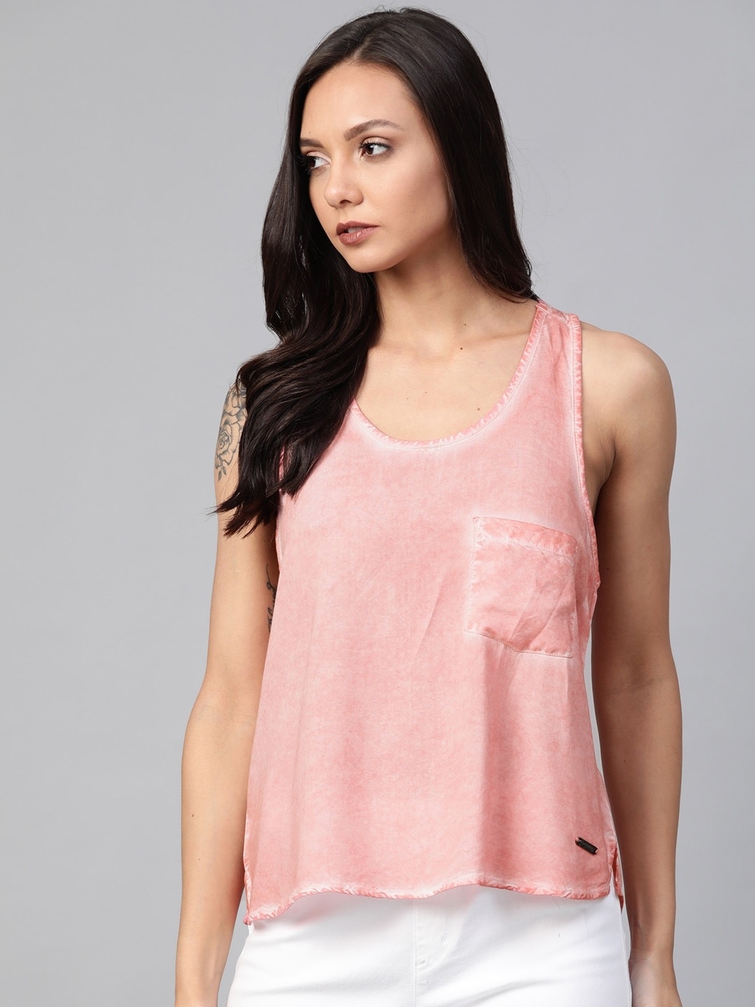 

The Roadster Lifestyle Co Women Pink Dyed High-Low Sustainable Top