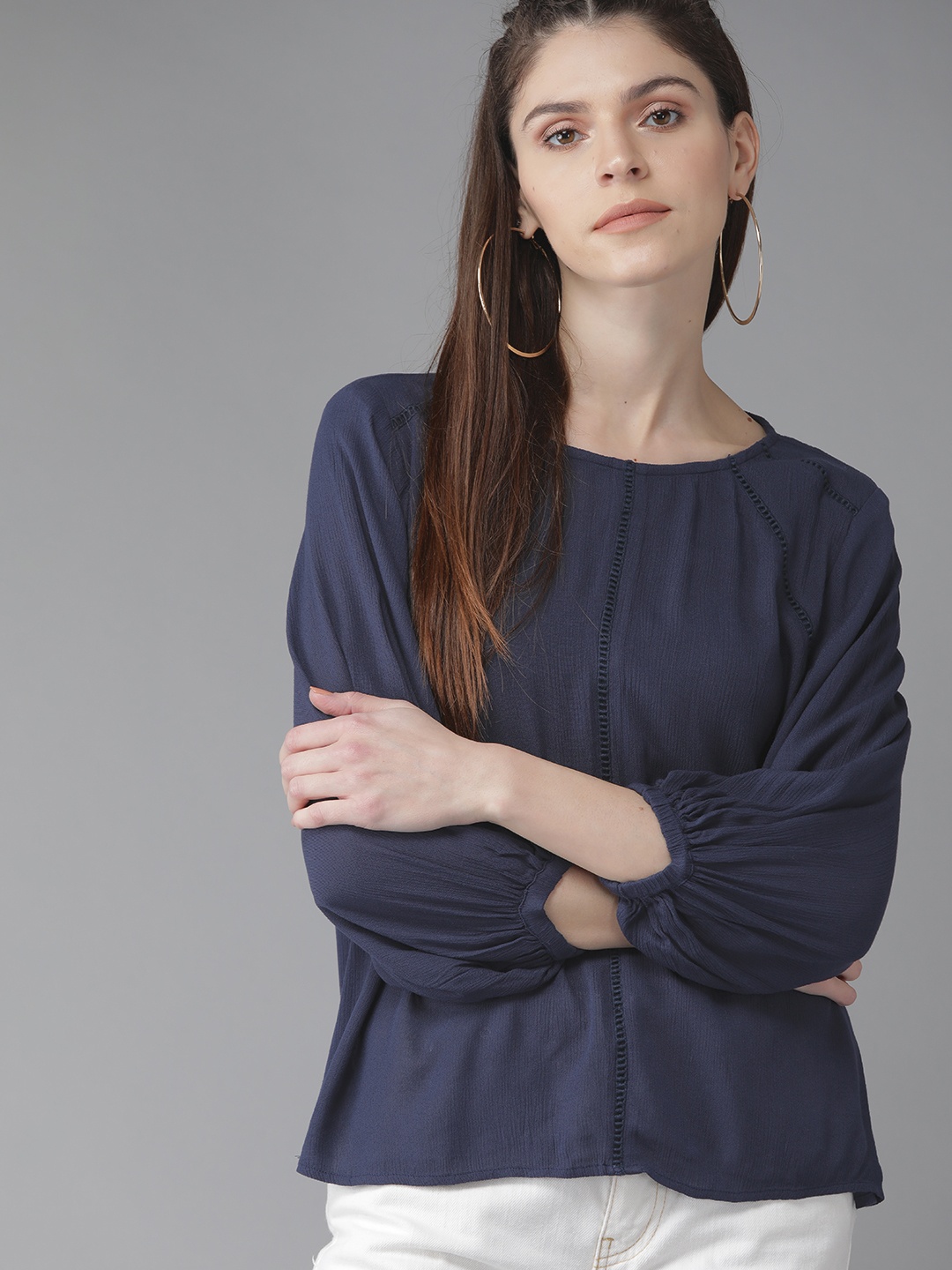 

The Roadster Lifestyle Co Women Navy Blue Solid Top