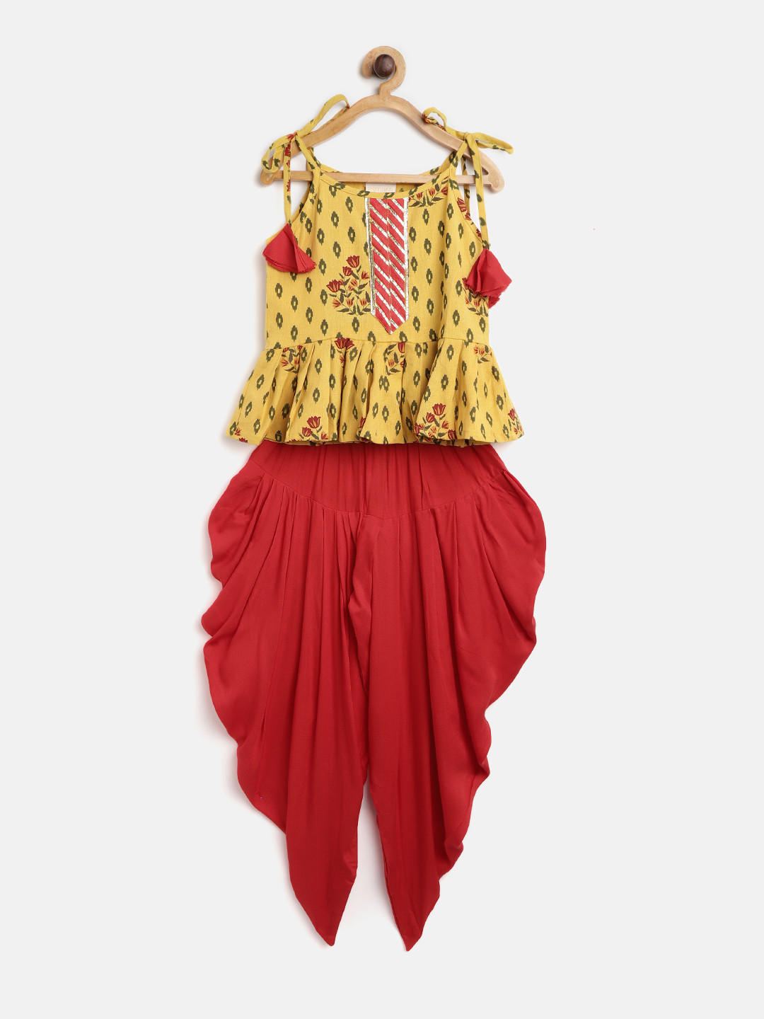 

Fairies Forever Girls Yellow & Red Printed Tunic with Dhoti Pants