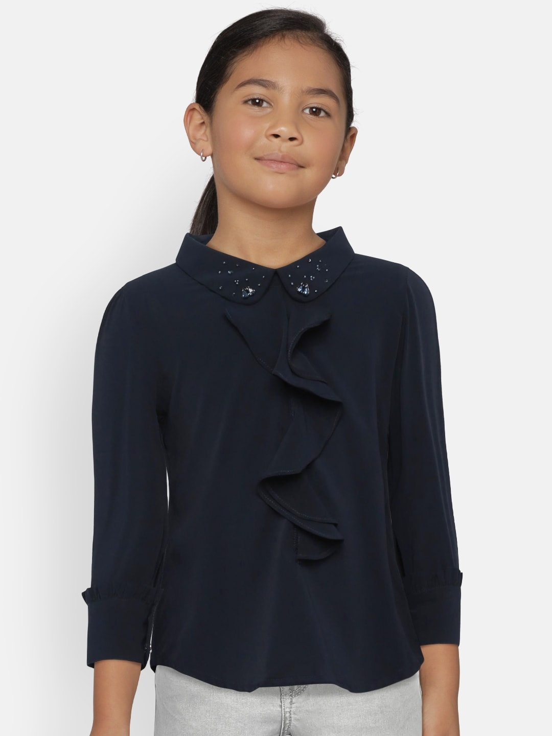 

Peppermint Girls Navy Blue Solid Top