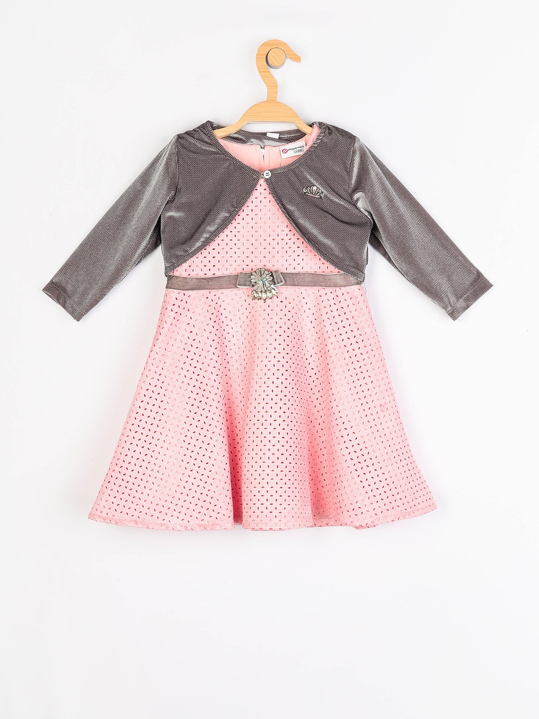 

Peppermint Girls Peach & Grey Cut Out A-Line Dress