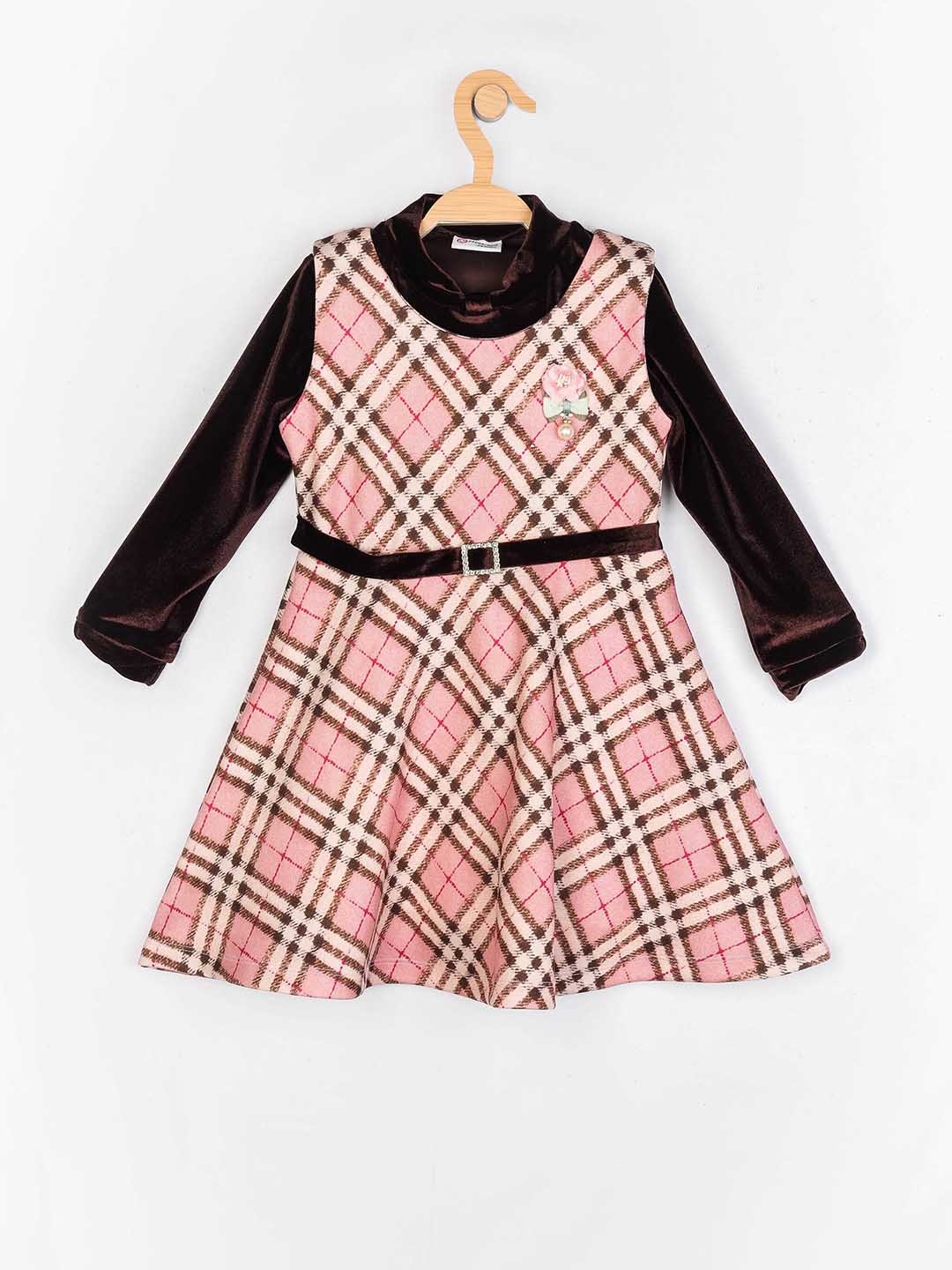 

Peppermint Girls Peach Checked Fit and Flare Dress