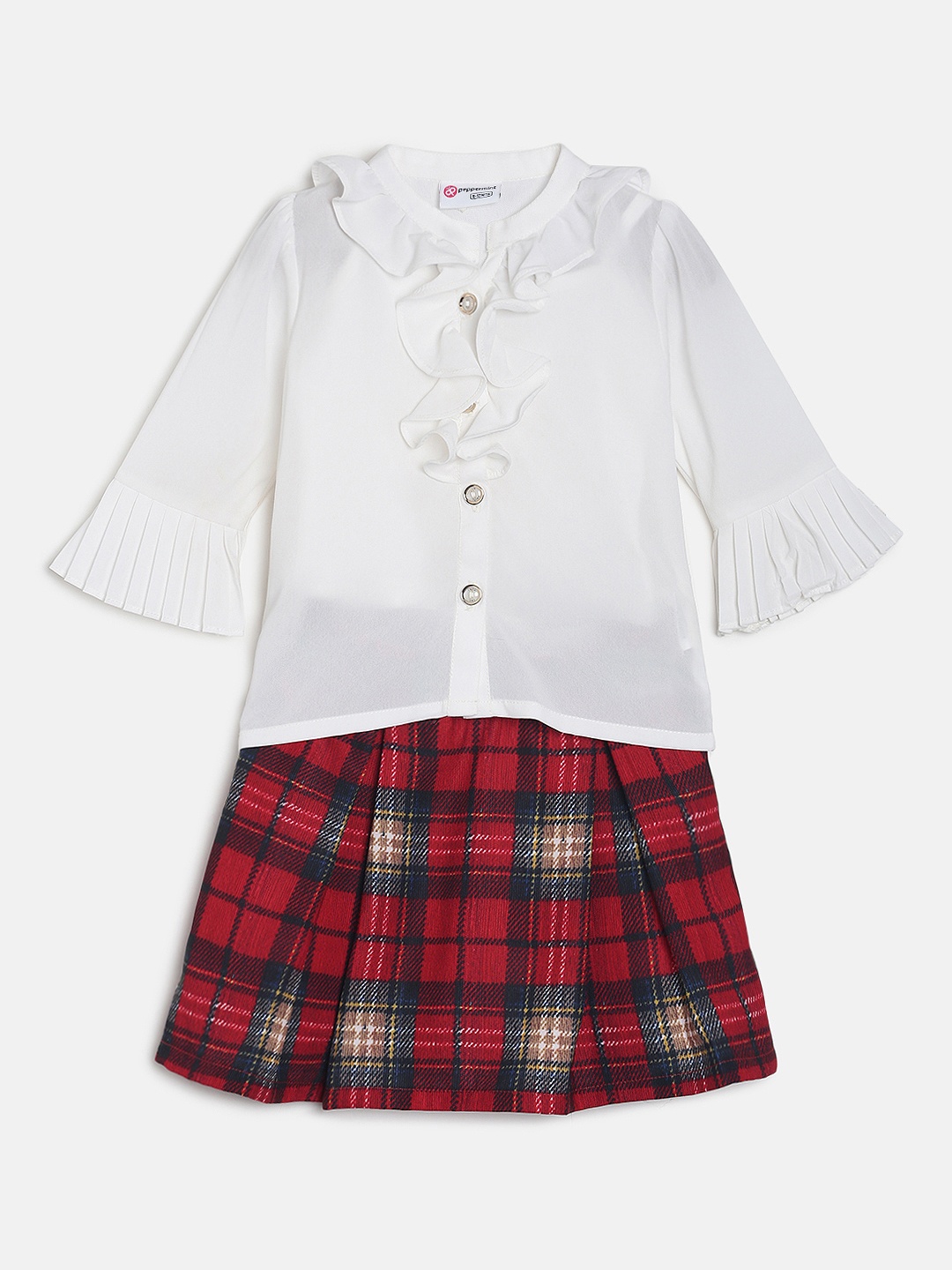 

Peppermint Girls White Solid Top with Skirt