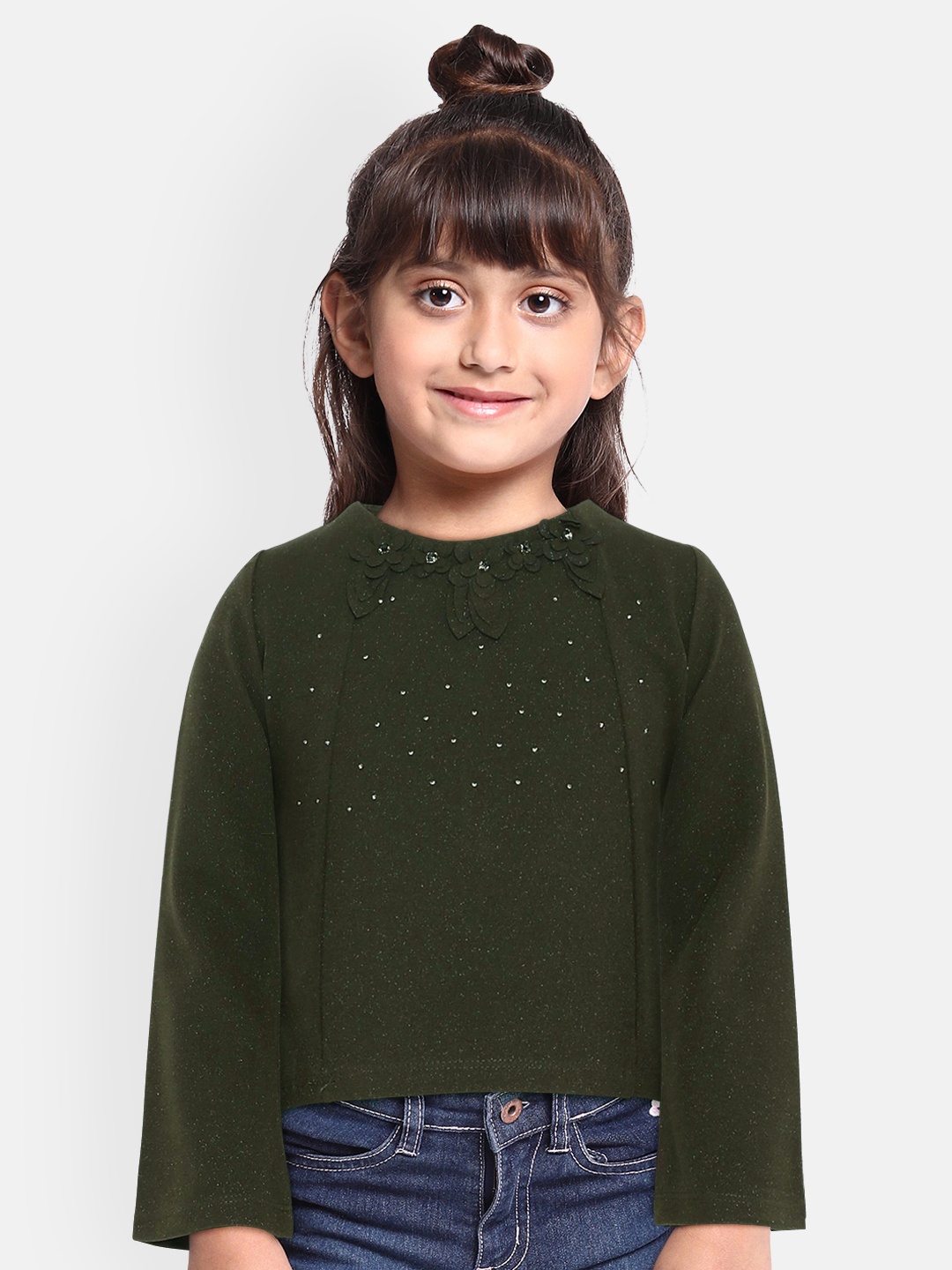 

Peppermint Girls Olive Green Embellished Top