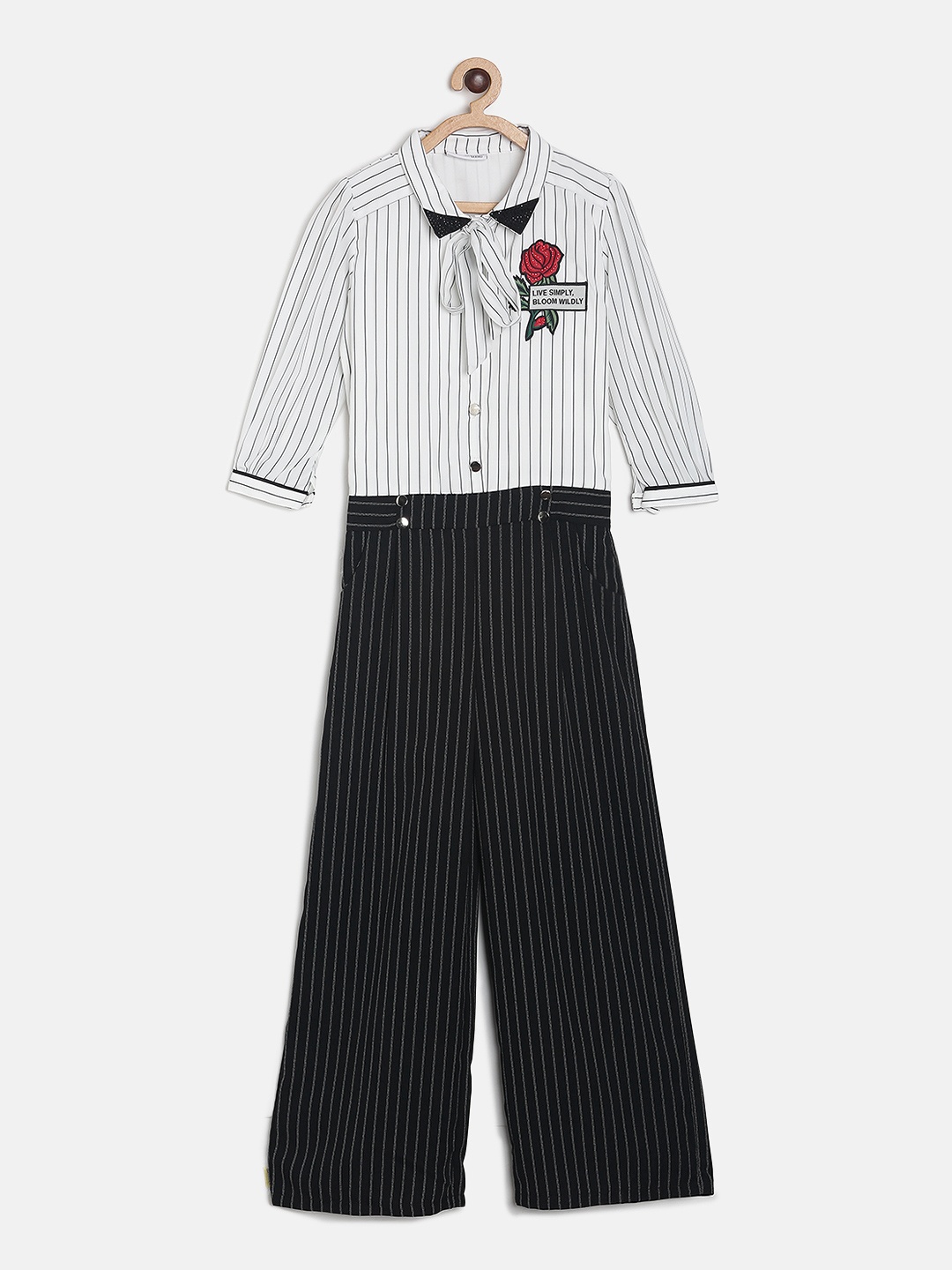 

Peppermint Girls Black & Off-White Striped Basic Jumpsuit