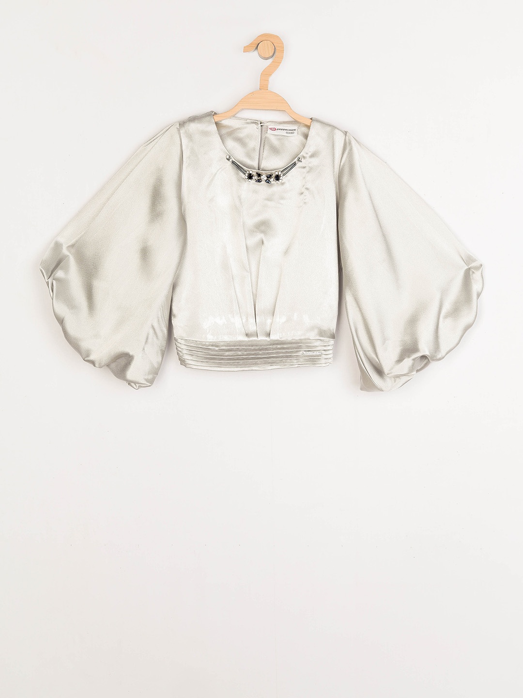 

Peppermint Girls Grey Solid Blouson Top