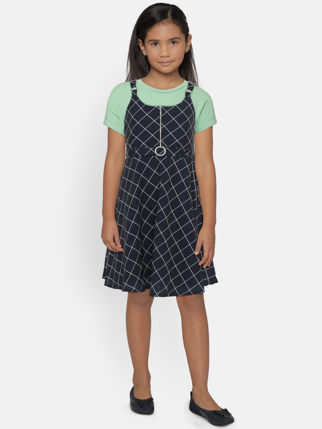 

Peppermint Girls Navy Blue Checked A-Line Dress