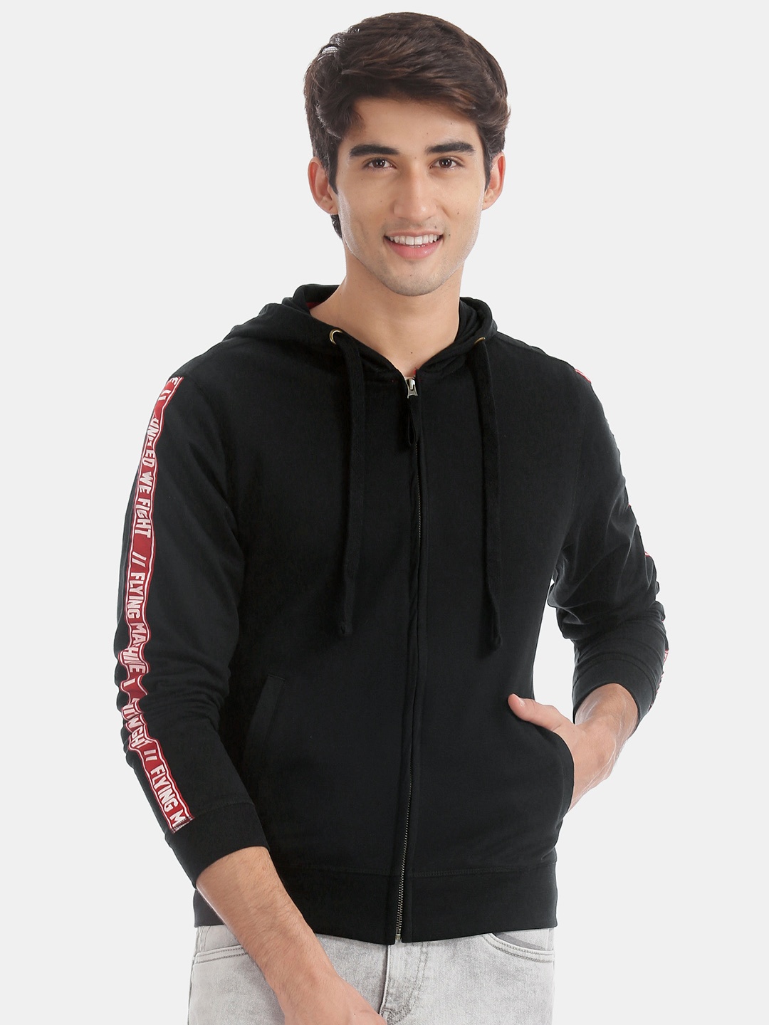 

Flying Machine Men Black Solid Hooded Sweatshirt