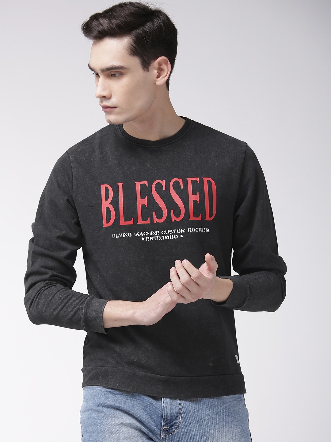 

Flying Machine Men Charcoal Grey & Red Printed Sweatshirt