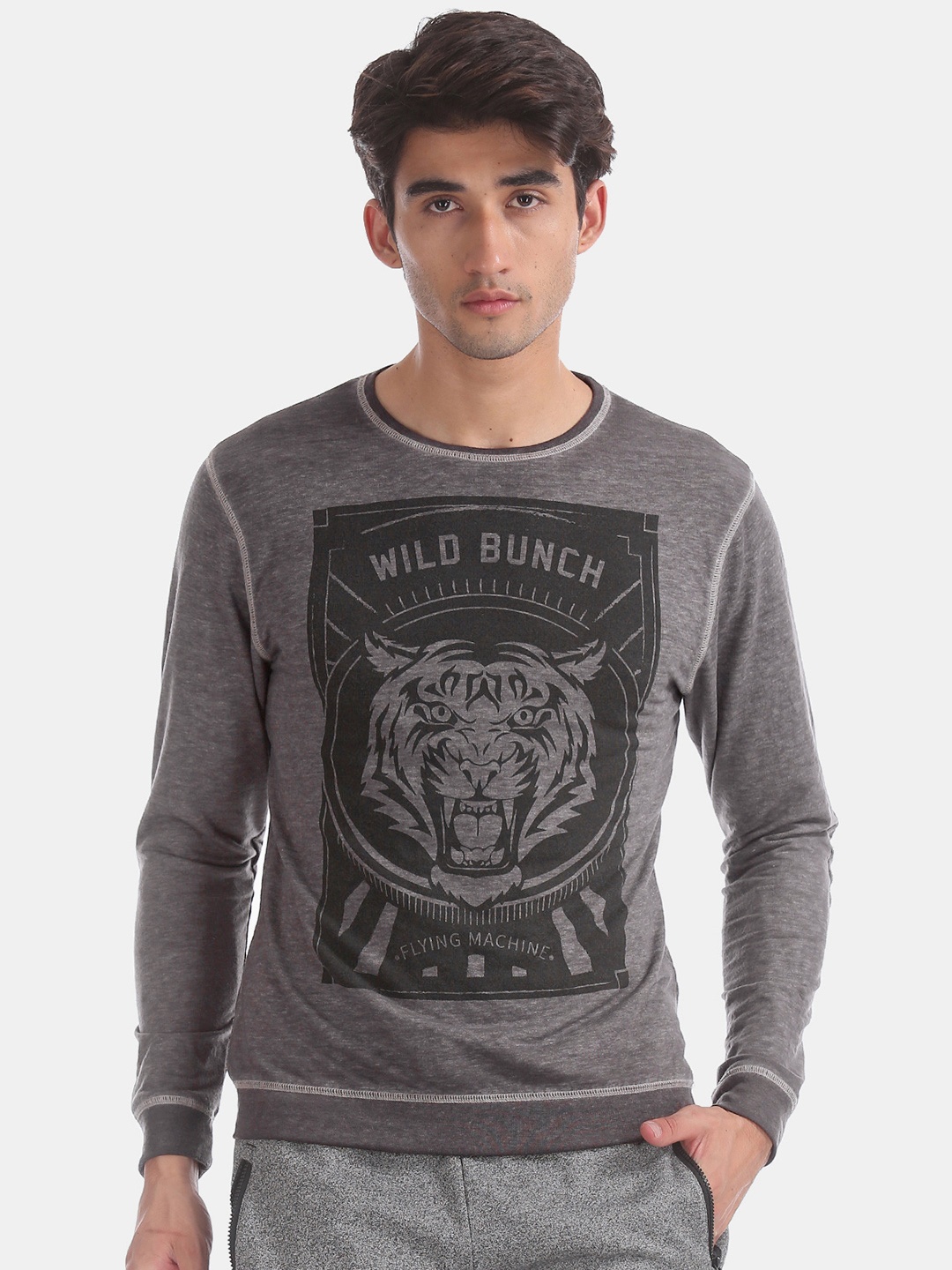 

Flying Machine Men Grey Printed Sweatshirt