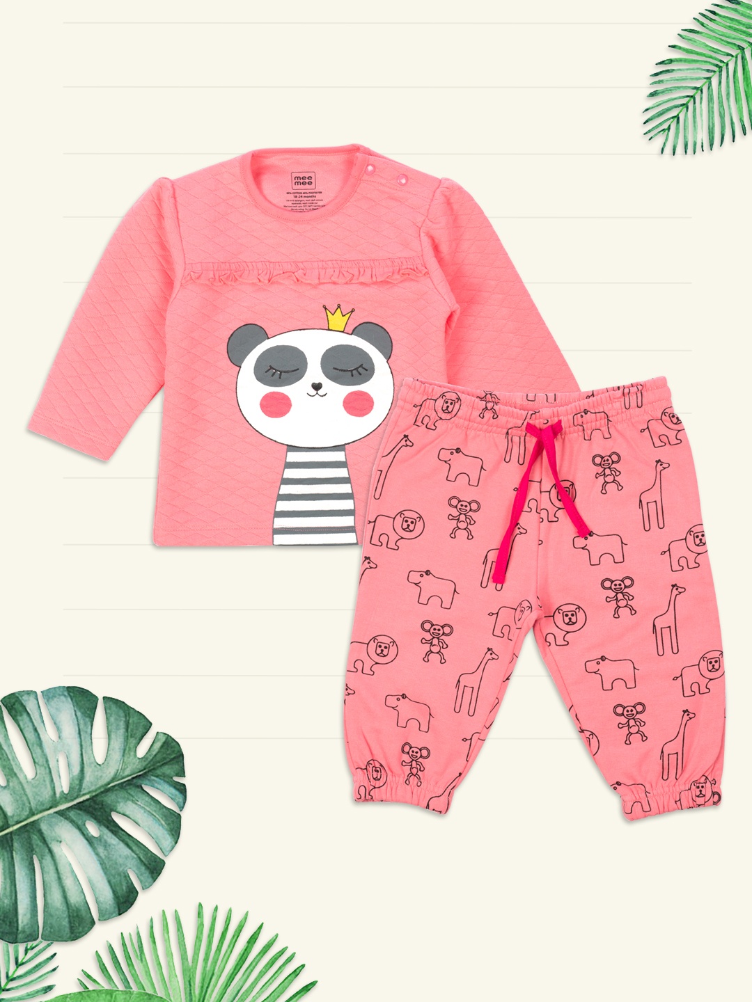 

MeeMee Girls Pink Printed T-shirt with Leggings