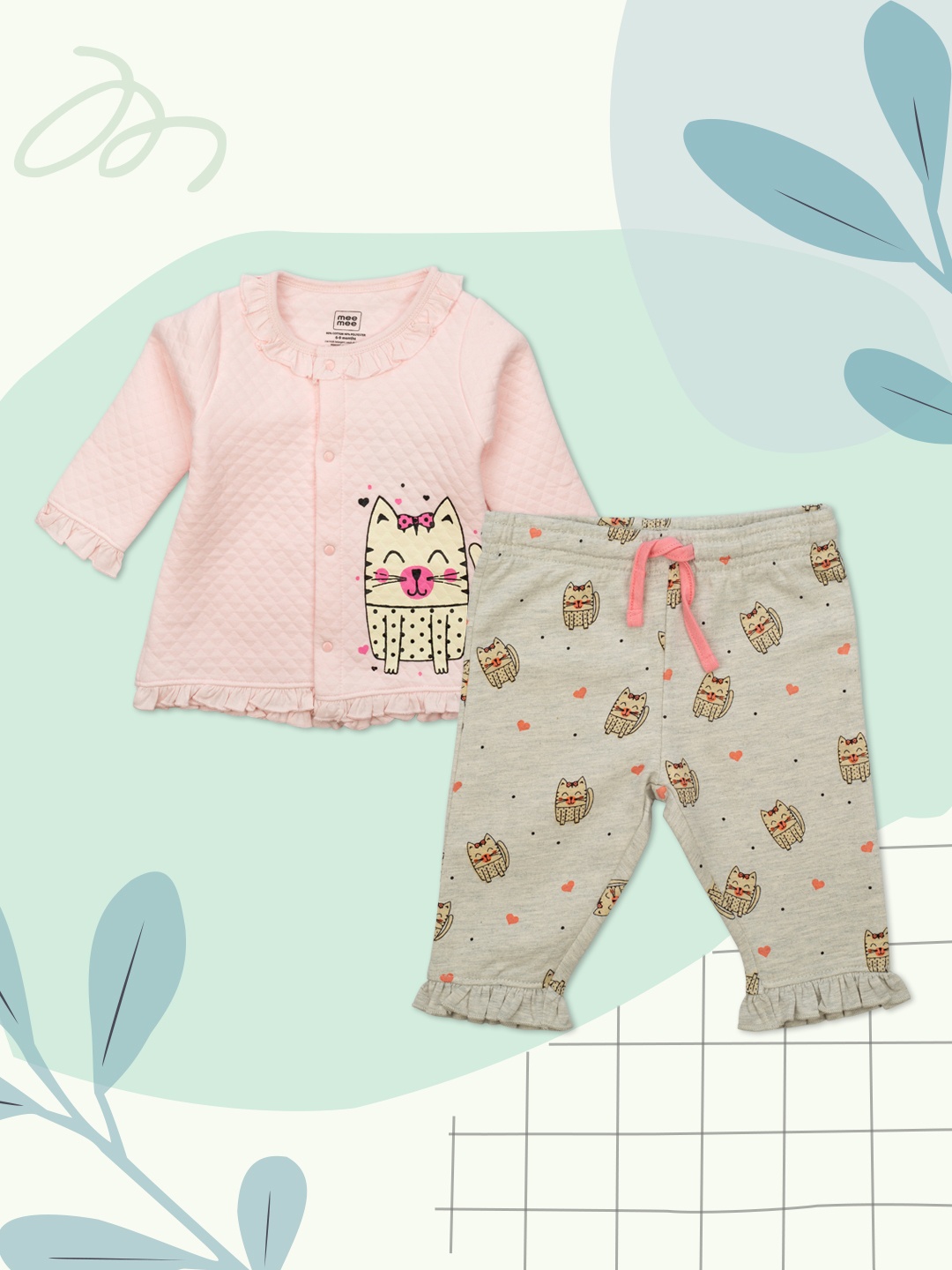 

MeeMee Girls Pink & Grey Melange Printed T-shirt with Leggings