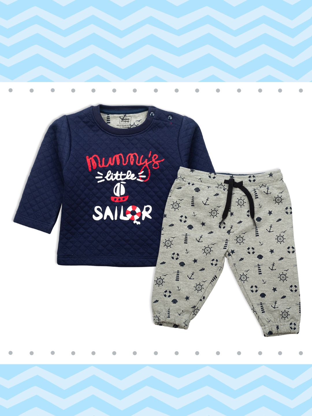 

MeeMee Boys Navy Blue & Grey Melange Printed T-shirt with Pyjamas