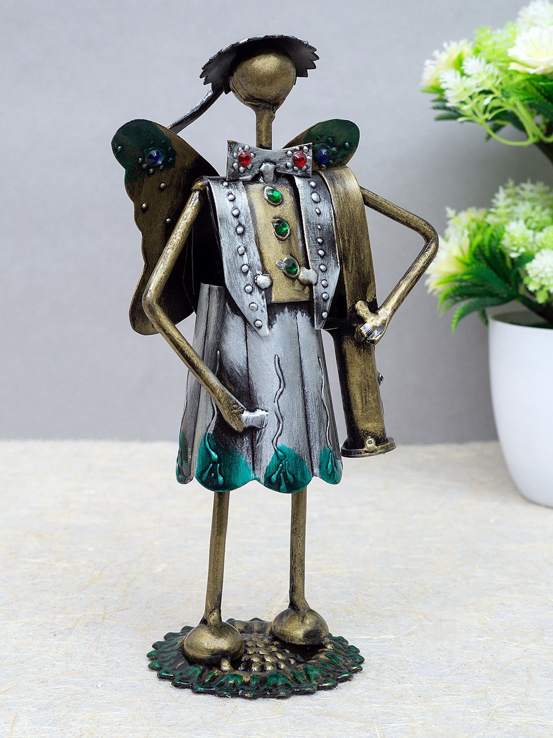 

Golden Peacock Grey & Gold-Toned Handcrafted Iron School Boy Decorative Showpiece