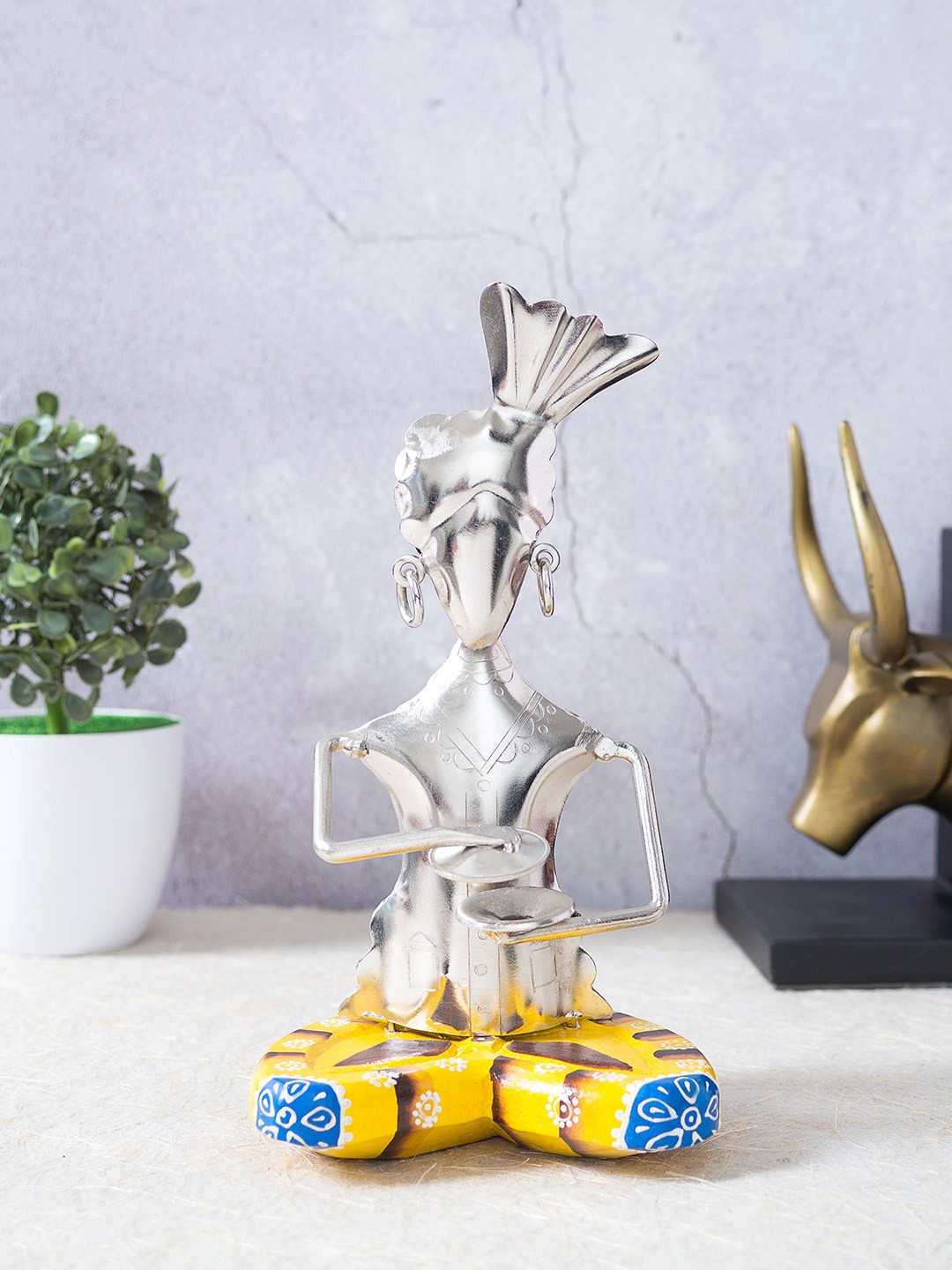 

Golden Peacock Silver-Toned & Yellow Iron Handcrafted Musicians Showpieces
