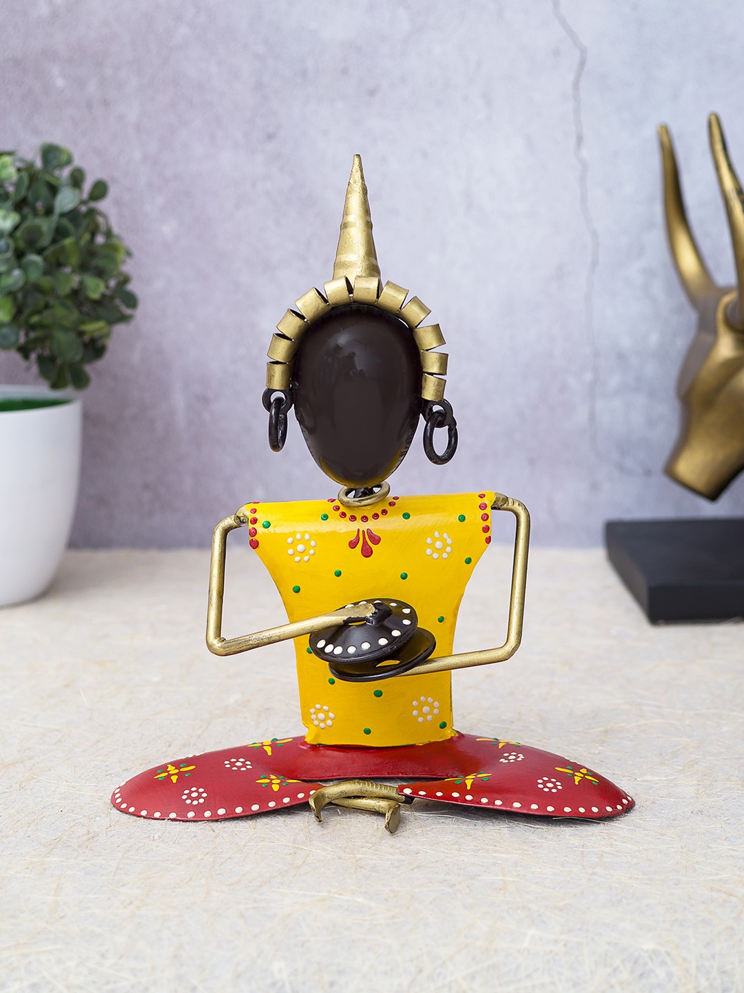 

Golden Peacock Red & Yellow Iron Handcrafted Nepali Musicians Showpieces