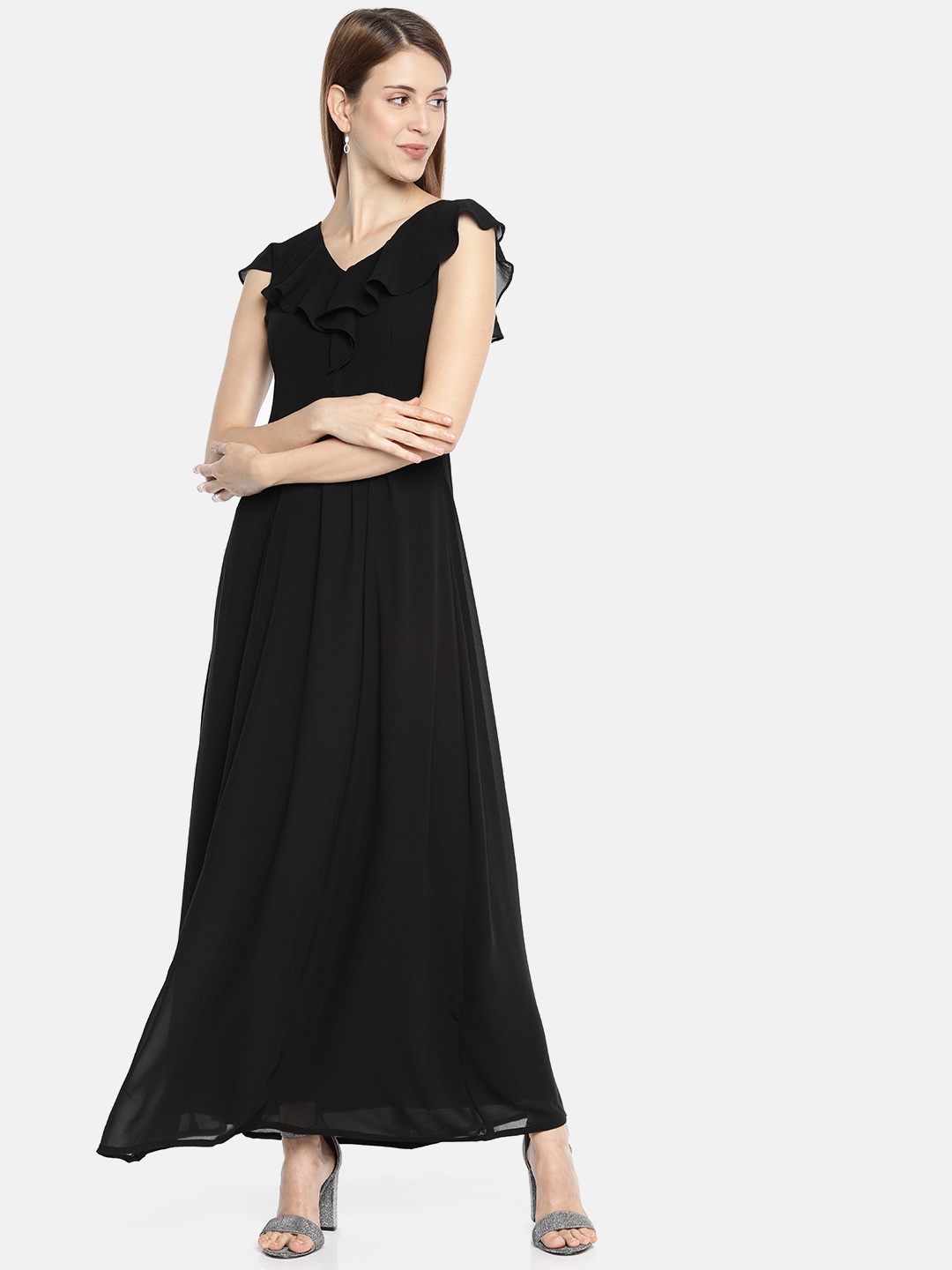 

AND Women Black Solid Maxi A-Line Dress