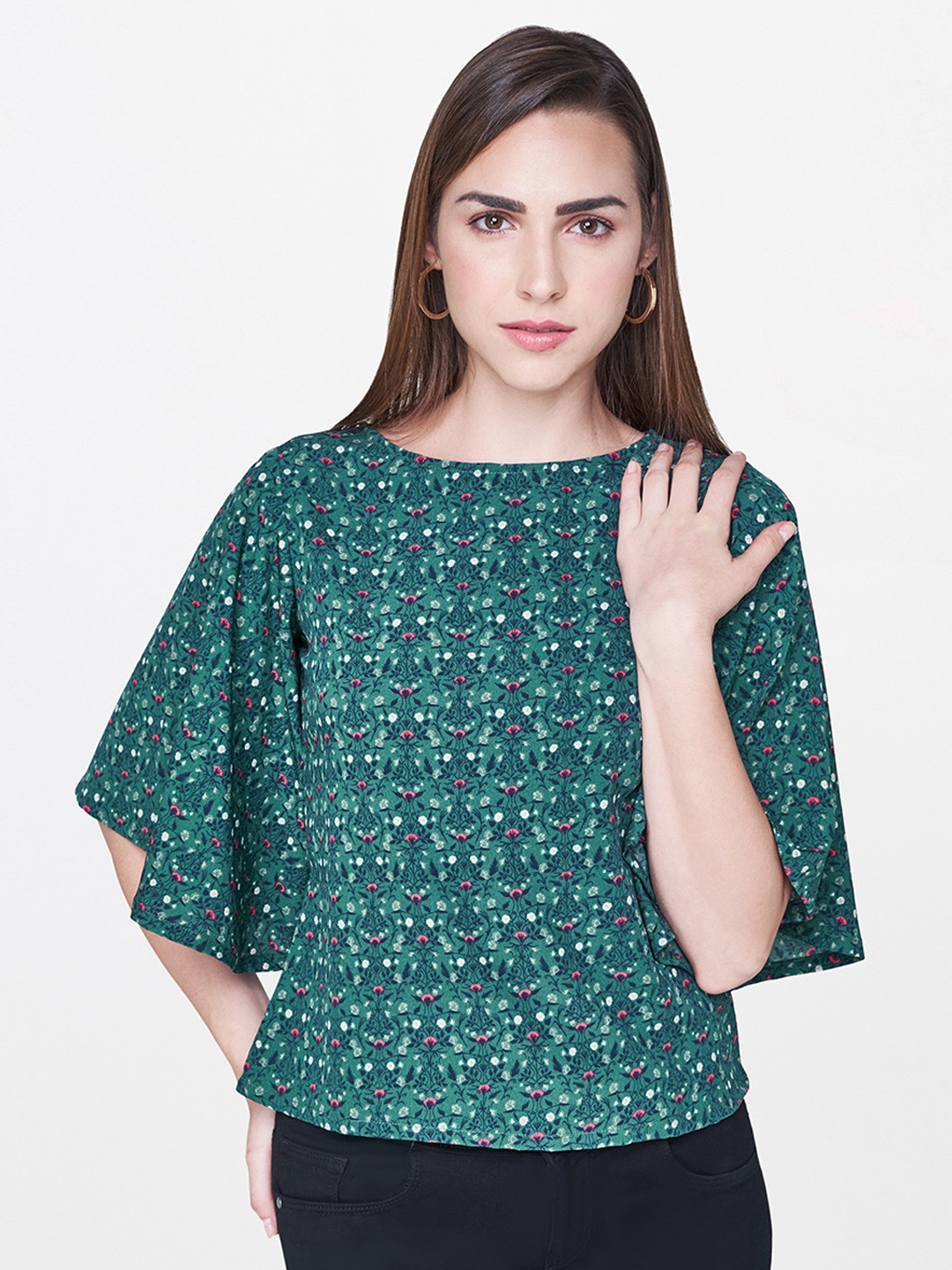 

AND Women Green Printed Regular Top
